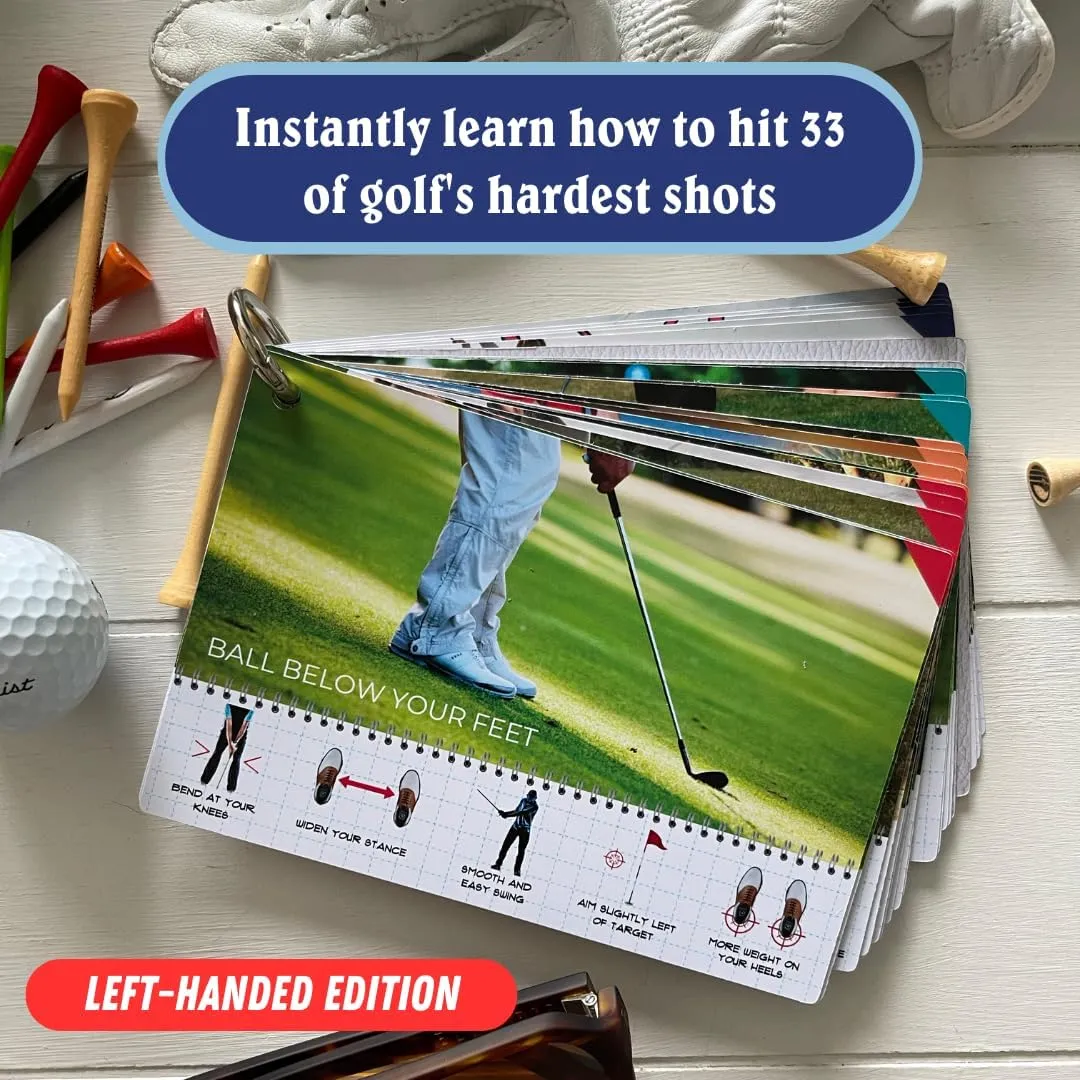 Golf Reference Cards | Pocket Golf Survival Guide and Golf Cheat Sheet Booklet | Compact Waterproof PVC Cards for Troublesome Shots | Clip-on Carabiner for Your Golf Bag