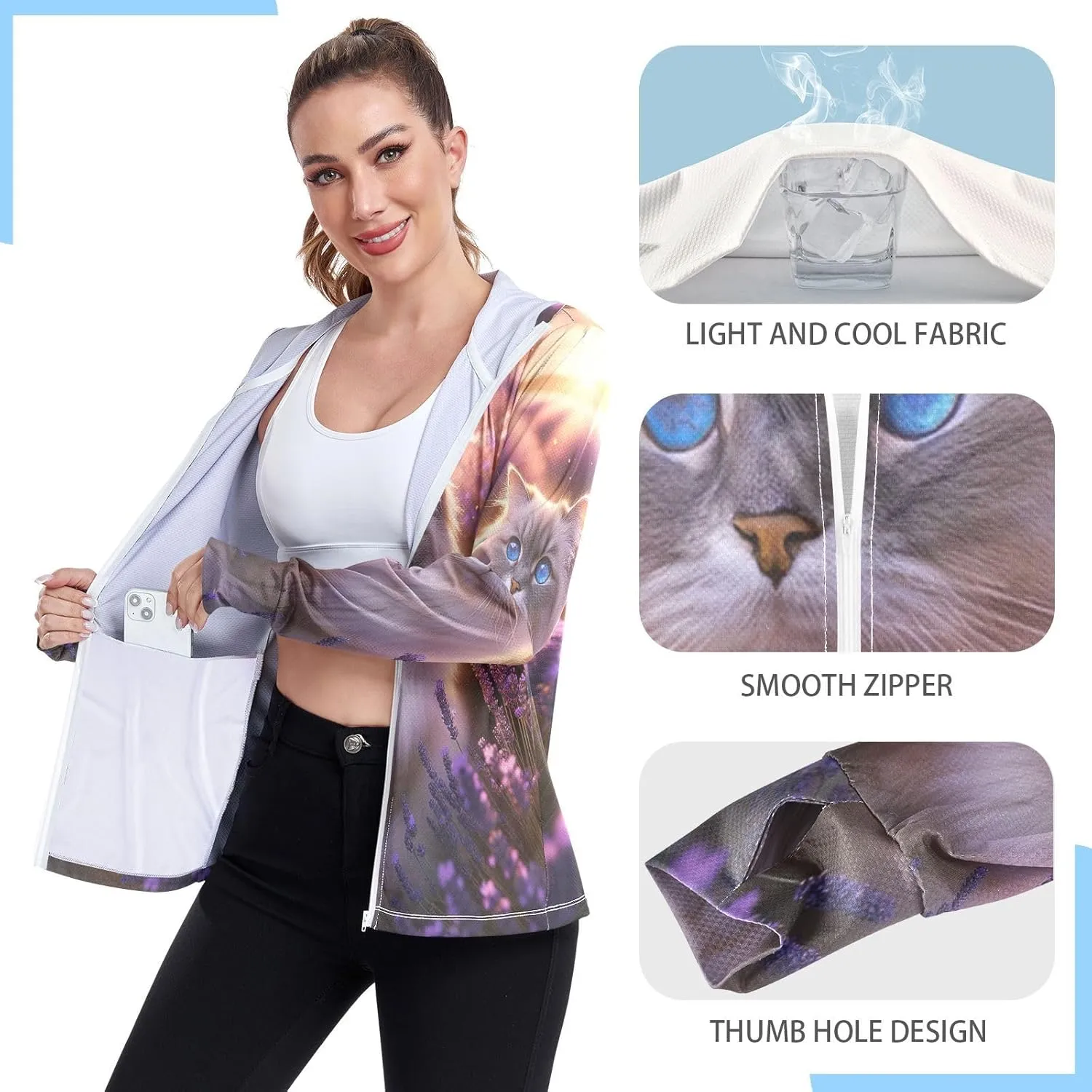 Golfing Bear Workout Hoodie Upf 50 , Sunscreen Shirts Women Long Sleeve, Zip Hoodie, Outdoor Clothing Women