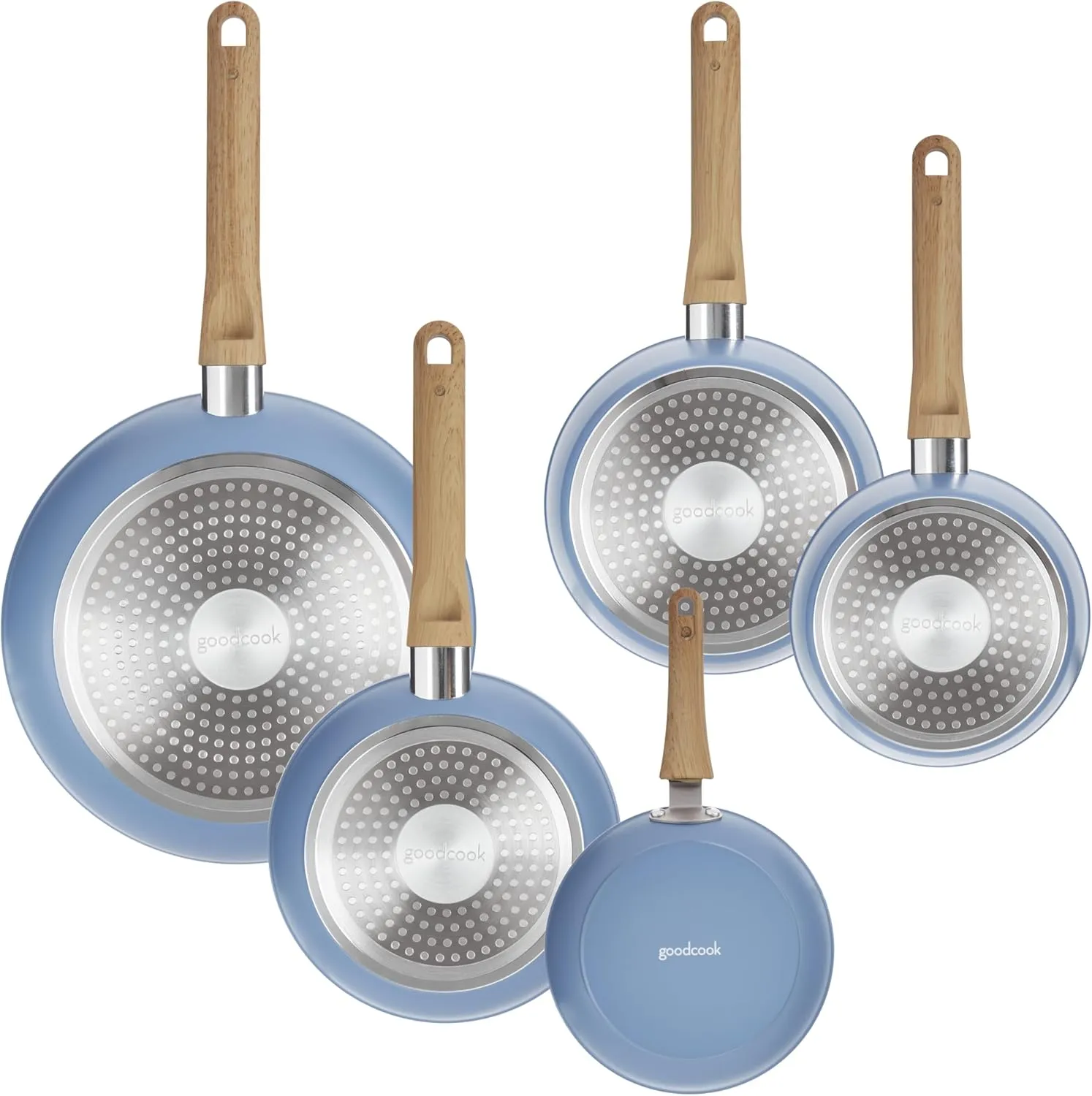 GoodCook 10-Piece Healthy Ceramic Titanium-Infused Cookware Set, Light Blue – Pots, Pans, Steamer, Spoon & Turner – Induction Cookware, Kitchen Pots & Pans Set, Nonstick Cooking Pan Set