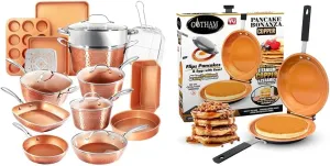 Gotham Steel 20pc Copper Cookware & Bakeware Set   Double Sided Copper Pan for Pancakes & More