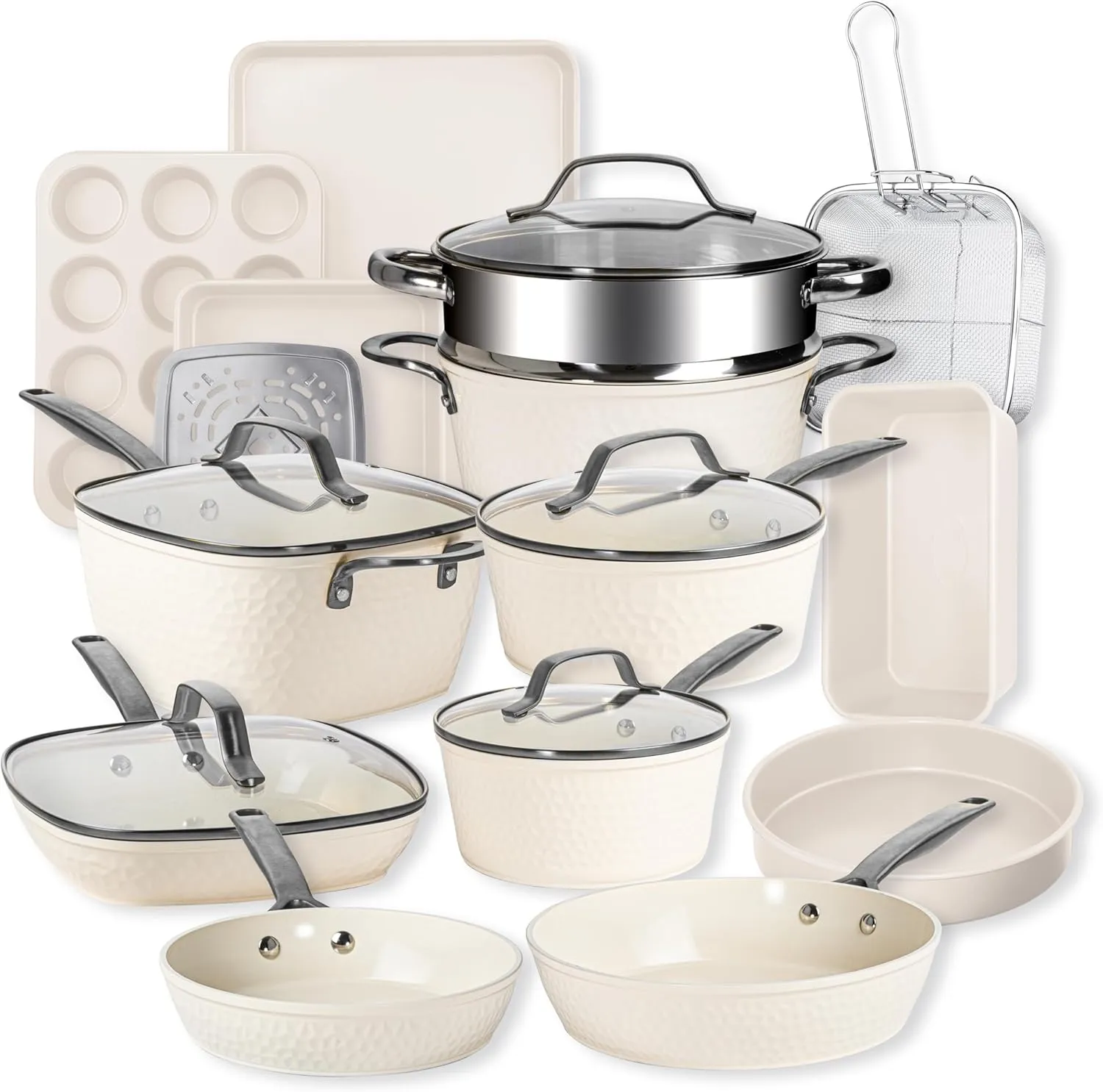 GOTHAM STEEL Hammered 20 Pc Ceramic Cookware Set Nonstick, Induction Pots and Pans Set Non Stick for Kitchen, Deep Pots and Pans for Cooking, Non Toxic Cookware Sets, Oven & Dishwasher Safe