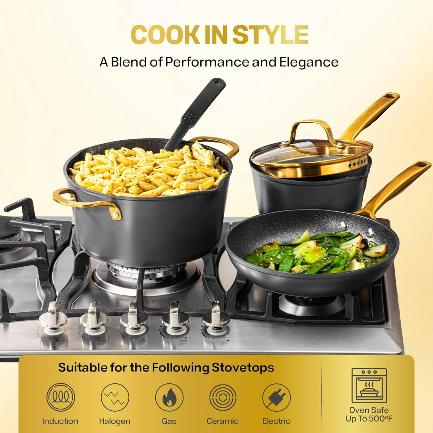 GRANITESTONE 14 Pc Induction Cookware Sets, Kitchen Pots and Pans Set Non Stick, Kitchen Cookware Sets, Nonstick Cookware Set, Non Stick Pots and Pan Set, Hard Anodized, Oven and Dishwasher Safe