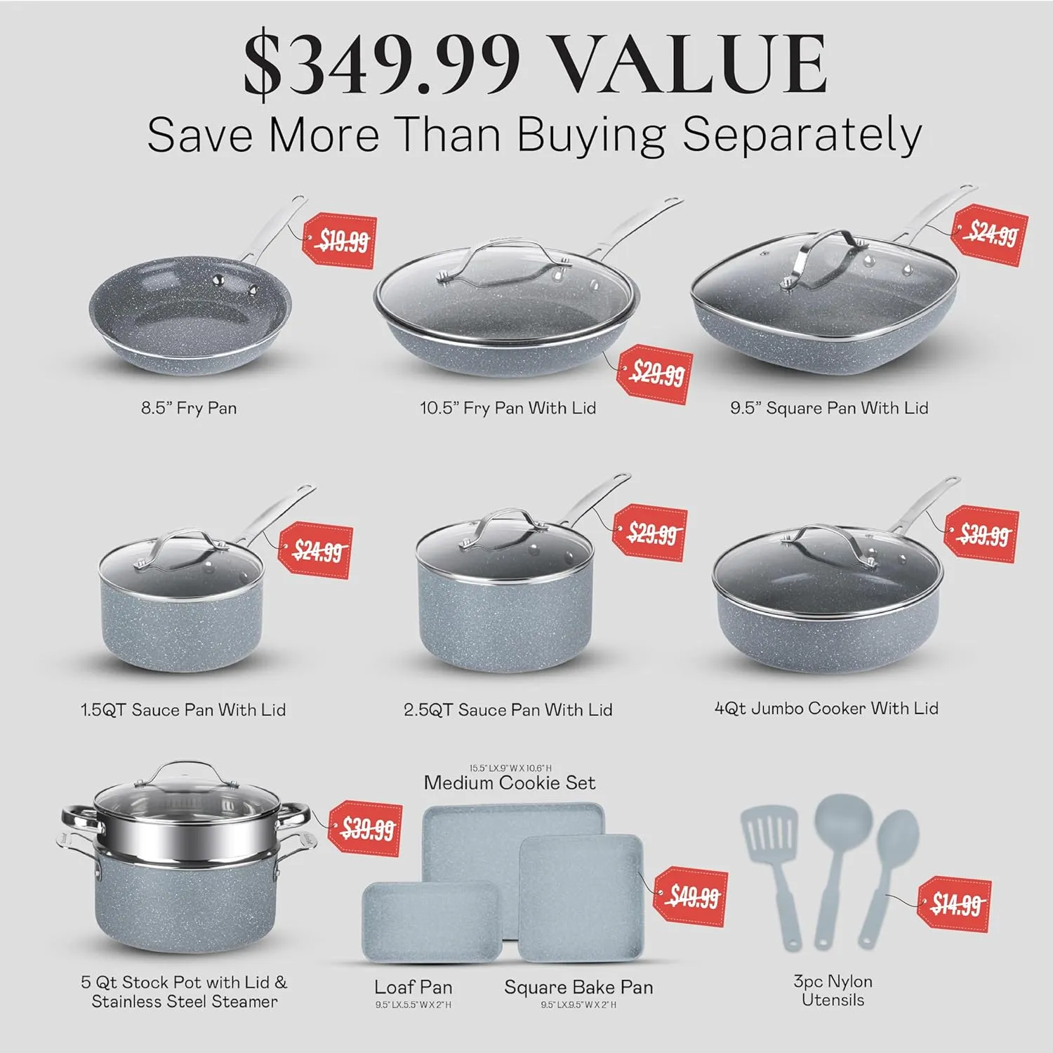 Granitestone 20 Pc Ceramic Cookware Set Nonstick, Premium Pots and Pans Set Non Stick for Kitchen with Bakeware and Cooking Utensils, Non Toxic Made Without PFOA PFOS, Oven & Dishwasher Safe