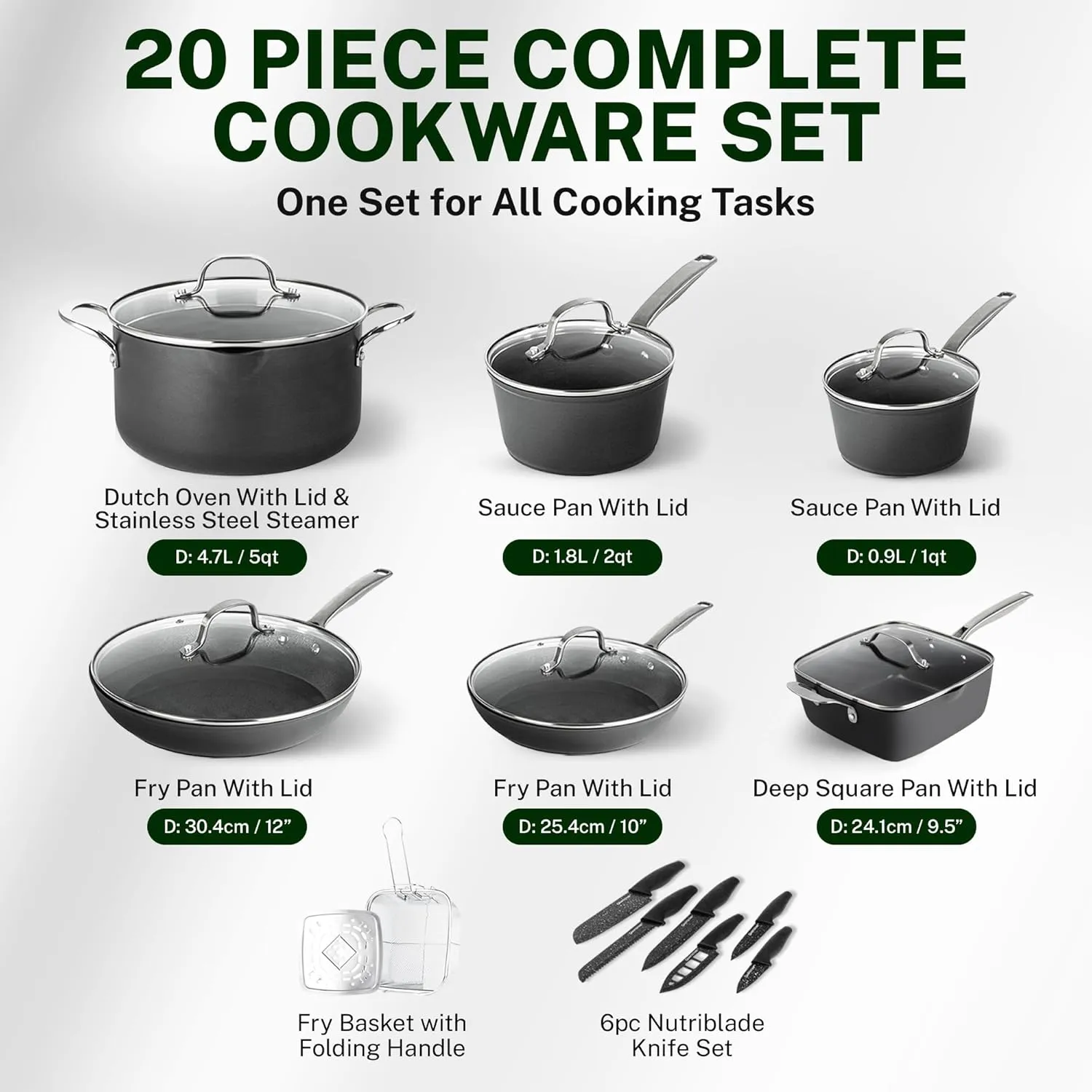 GRANITESTONE 20 Pc Hard Anodized Induction Cookware Sets, Kitchen Pots and Pans Set Non Stick, Anodized Kitchen Cookware Sets, Nonstick Cookware Set, Non Stick Pots and Pan Set, Oven & Dishwasher Safe