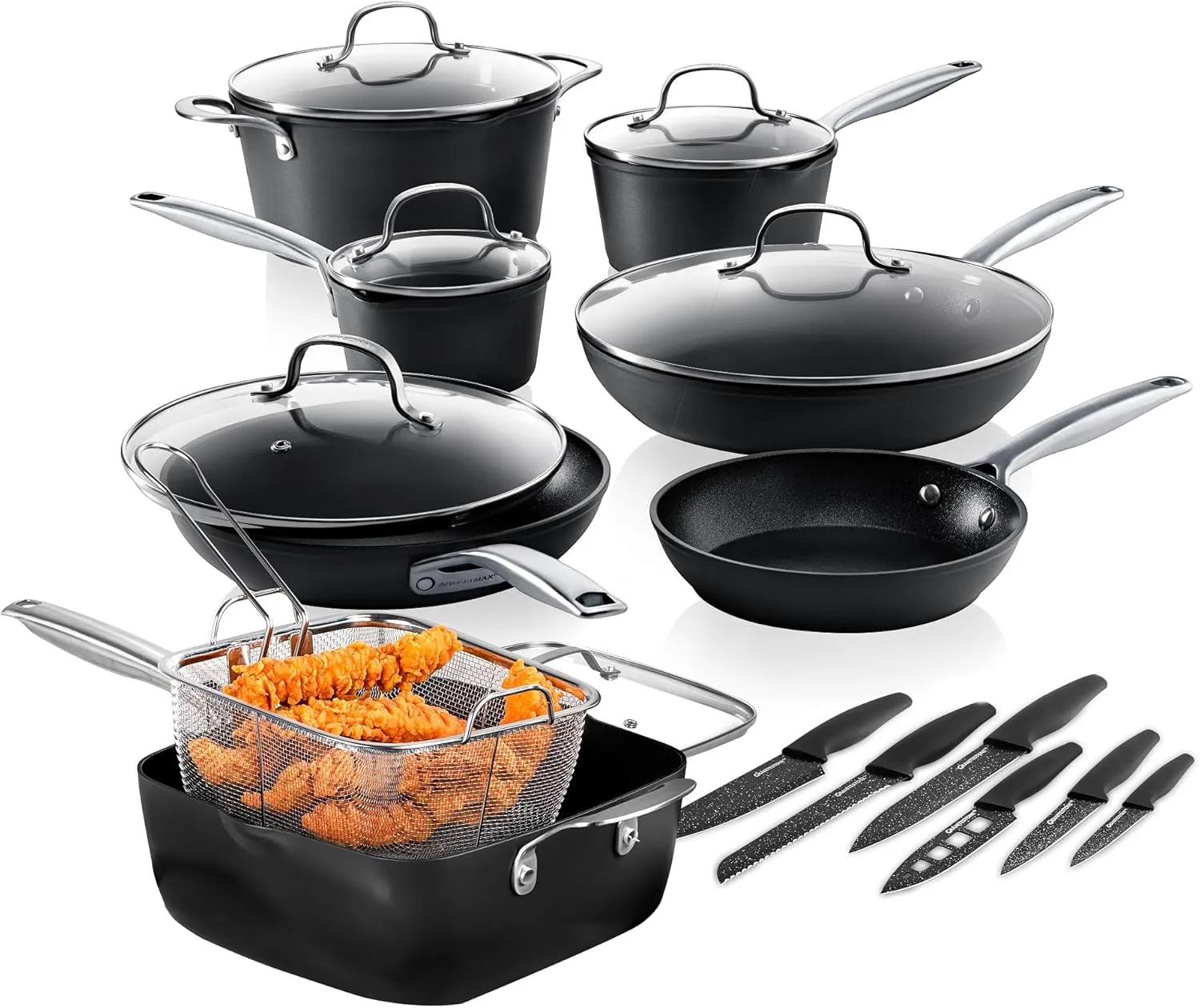 GRANITESTONE 20 Pc Hard Anodized Induction Cookware Sets, Kitchen Pots and Pans Set Non Stick, Anodized Kitchen Cookware Sets, Nonstick Cookware Set, Non Stick Pots and Pan Set, Oven & Dishwasher Safe