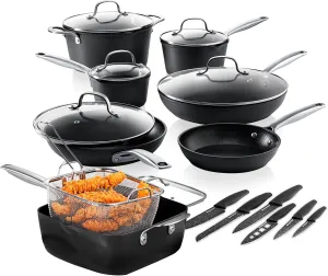 GRANITESTONE 20 Pc Hard Anodized Induction Cookware Sets, Kitchen Pots and Pans Set Non Stick, Anodized Kitchen Cookware Sets, Nonstick Cookware Set, Non Stick Pots and Pan Set, Oven & Dishwasher Safe