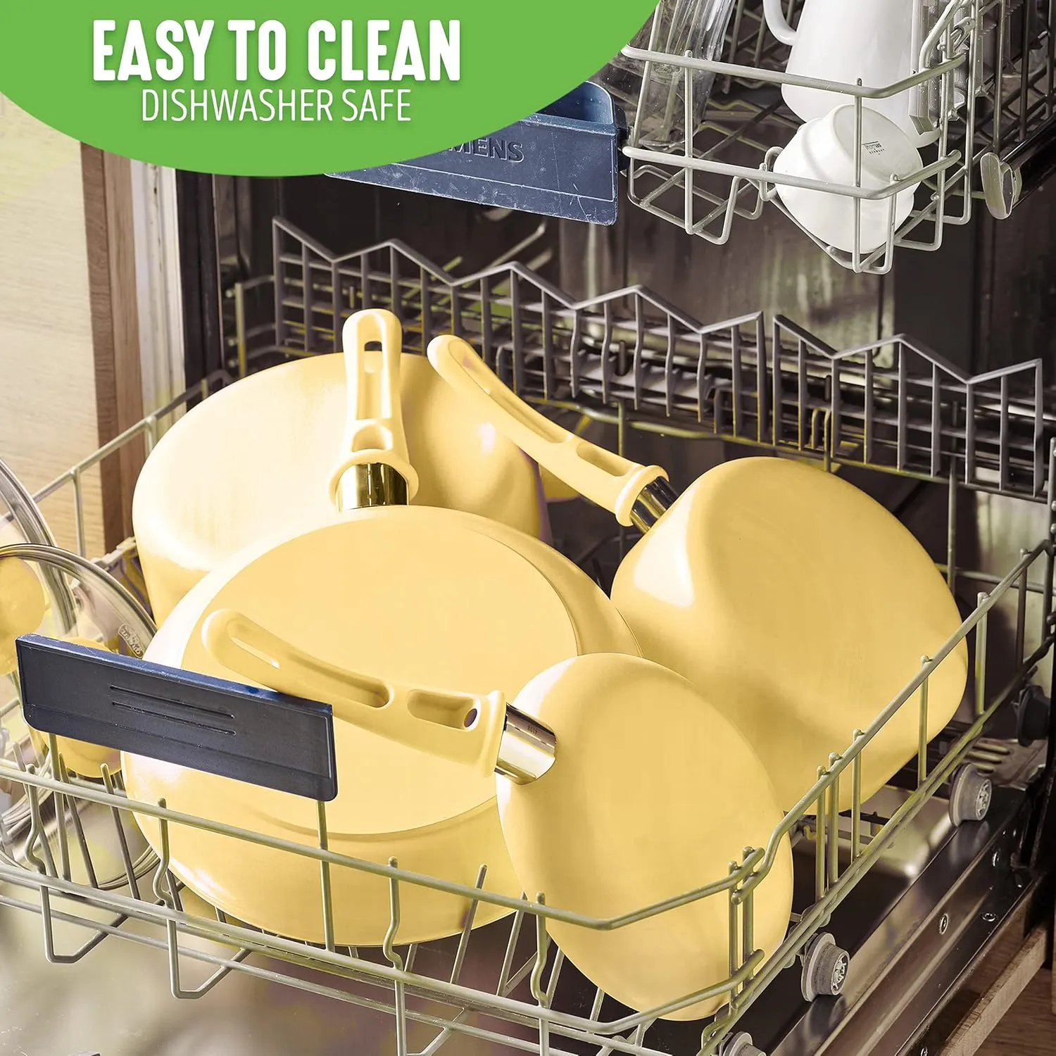 GreenLife Soft Grip 1QT and 2QT Saucepan Set, Non-Toxic PFAS-Free Ceramic Nonstick, Glass Lids, Stay Cool Handles, Wobble Free Base, Dishwasher & Oven Safe, Easy Clean, Multipurpose, Yellow