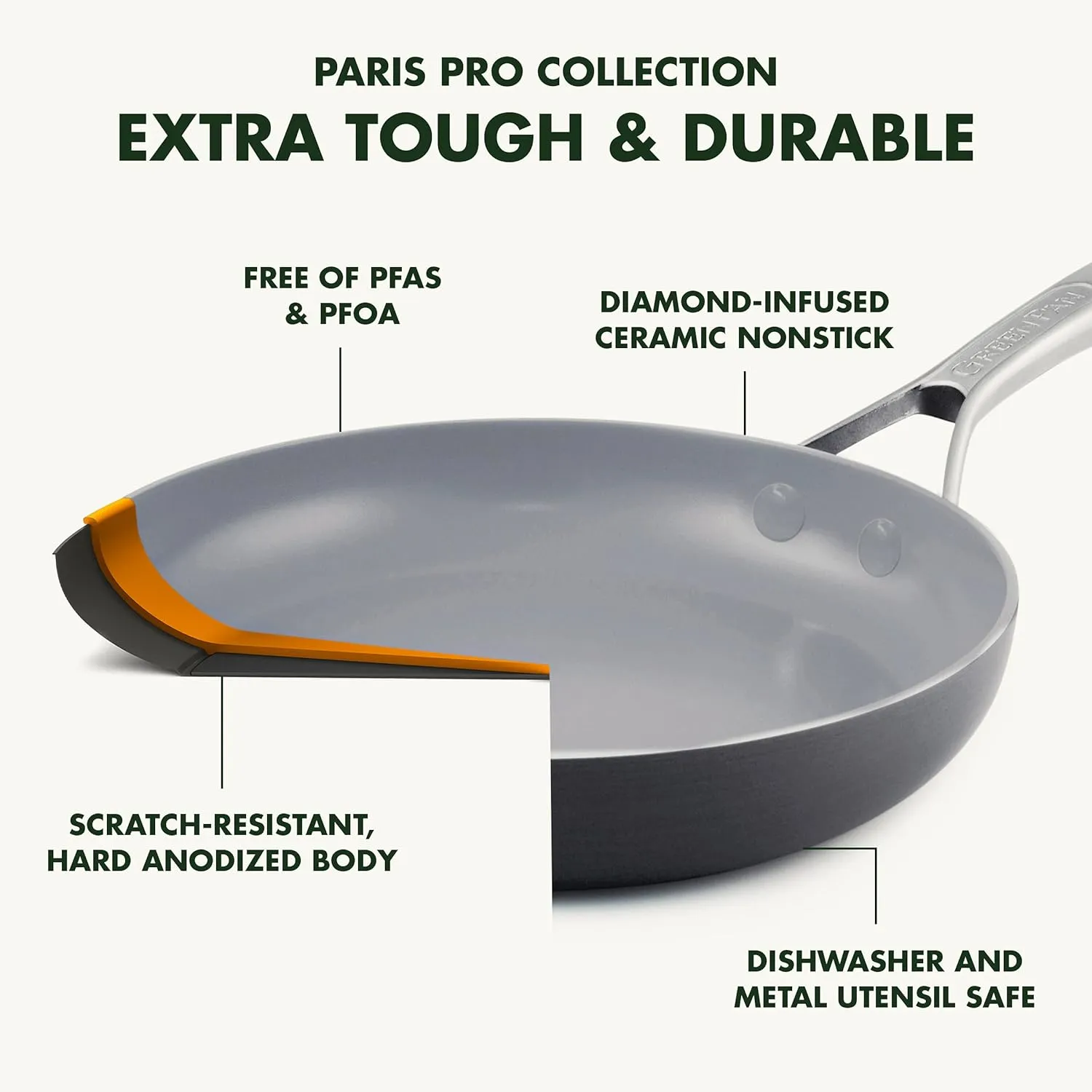GreenPan Paris Pro Hard Anodized Healthy Ceramic Nonstick, 11 Piece Cookware Pots and Pans Set with Stainless Steel Lids, PFAS-Free, Dishwasher Safe, Grey