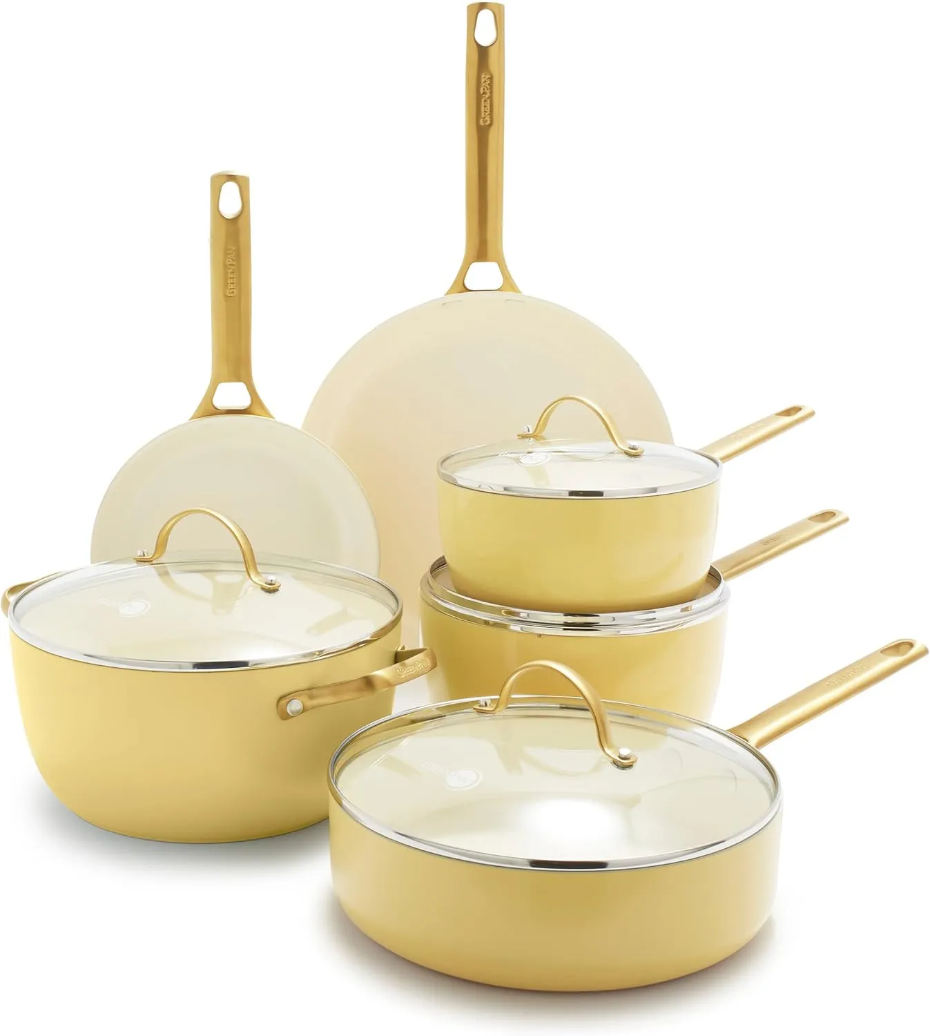 GreenPan Reserve Hard Anodized Healthy Ceramic Nonstick 10 Piece Cookware Pots and Pans Set, Gold Handle, PFAS-Free, Dishwasher Safe, Oven Safe, Twilight Blue