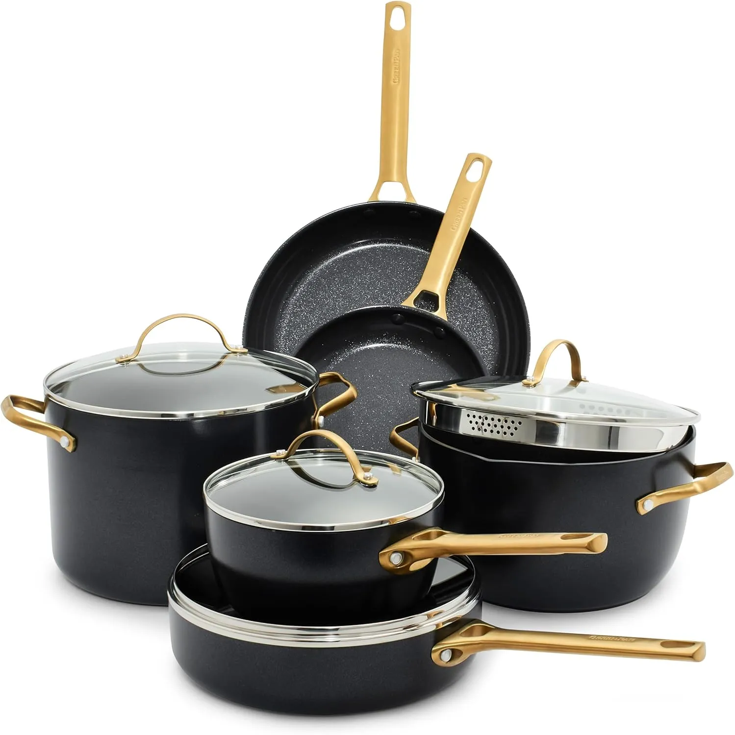 GreenPan Reserve Hard Anodized Healthy Ceramic Nonstick 10 Piece Cookware Pots and Pans Set, Gold Handle, PFAS-Free, Dishwasher Safe, Oven Safe, Twilight Blue
