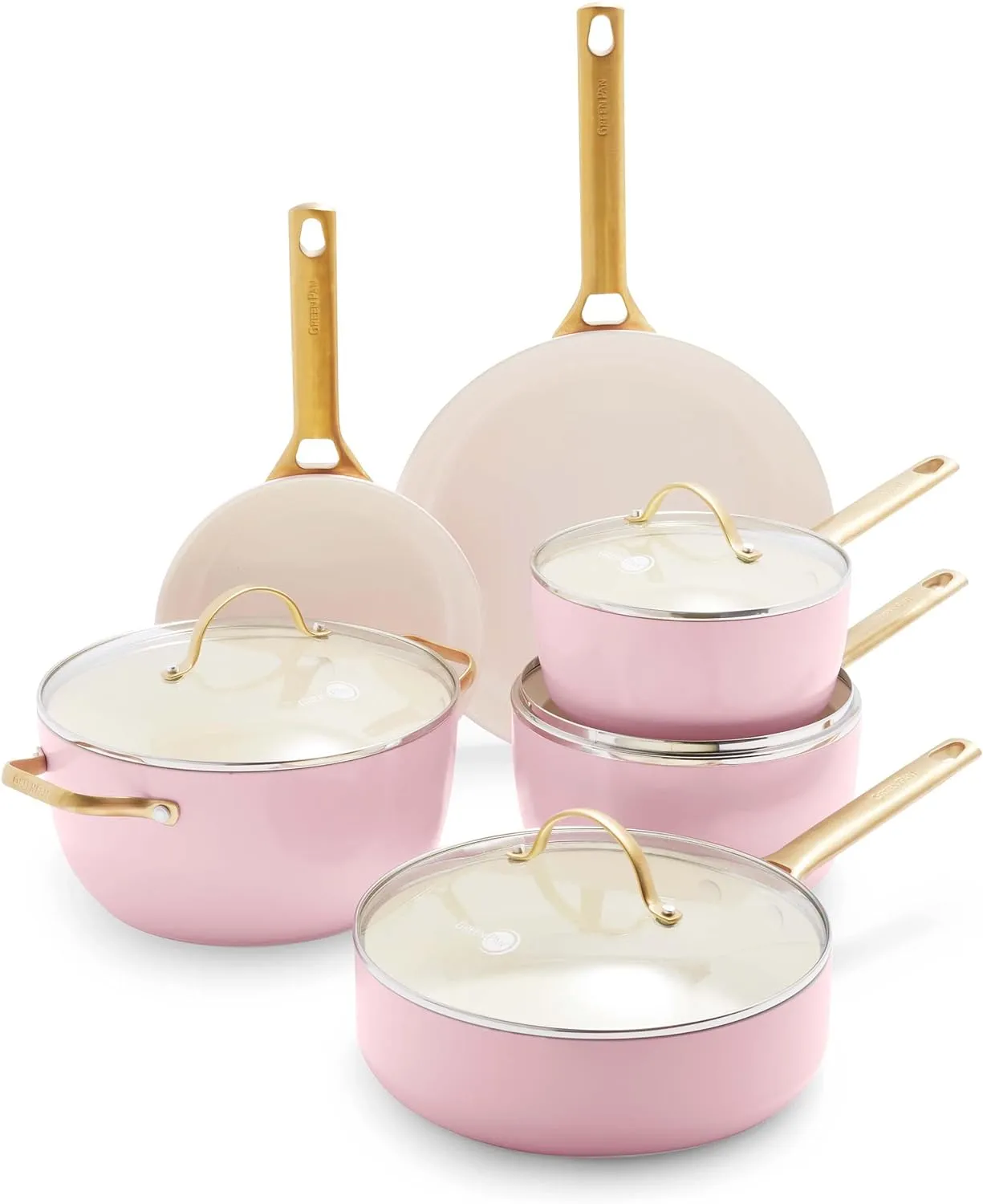 GreenPan Reserve Hard Anodized Healthy Ceramic Nonstick 10 Piece Cookware Pots and Pans Set, Gold Handle, PFAS-Free, Dishwasher Safe, Oven Safe, Twilight Blue