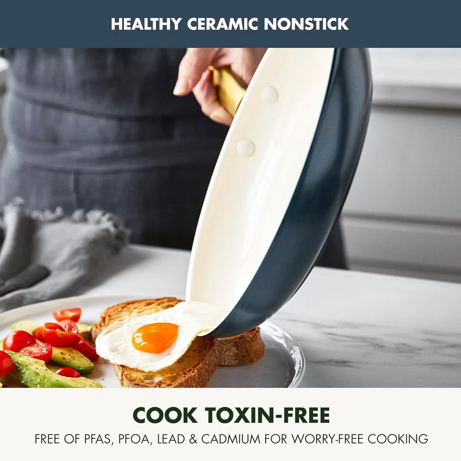 GreenPan Reserve Hard Anodized Healthy Ceramic Nonstick 10 Piece Cookware Pots and Pans Set, Gold Handle, PFAS-Free, Dishwasher Safe, Oven Safe, Twilight Blue
