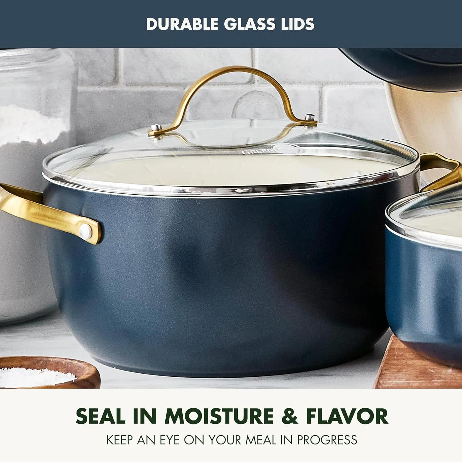 GreenPan Reserve Hard Anodized Healthy Ceramic Nonstick 10 Piece Cookware Pots and Pans Set, Gold Handle, PFAS-Free, Dishwasher Safe, Oven Safe, Twilight Blue
