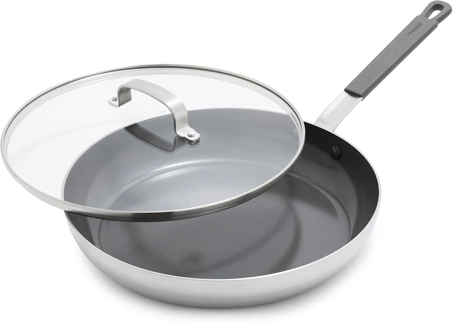GreenPan x Bobby Flay Stainless Steel 12” Frying Pan Skillet with Glass Lid, Professional Grade Tri Ply, PFAS-Free Ceramic Nonstick, Induction Suitable, Dishwasher & Oven Safe, Stay Cool Handle