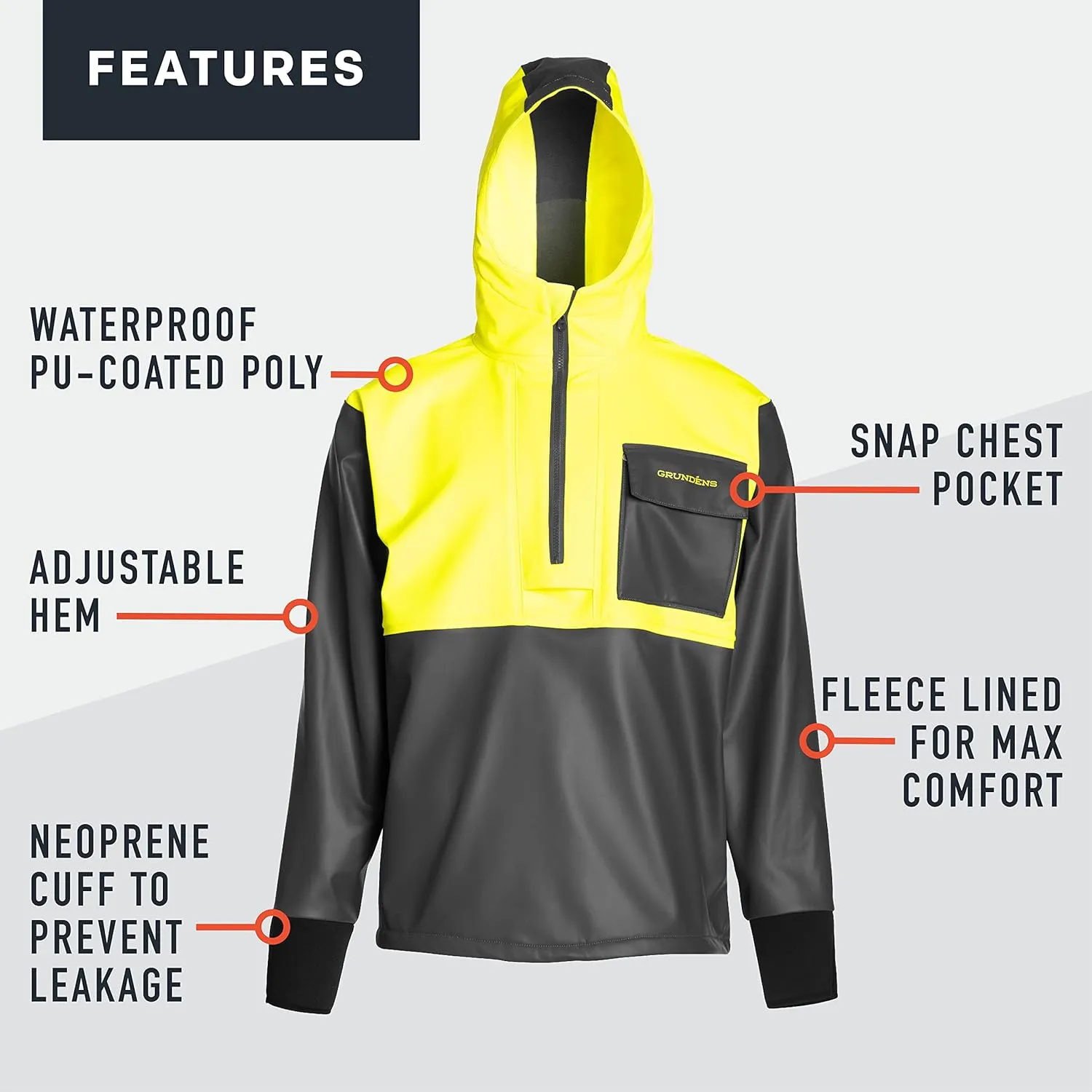 Grundéns Neptune Thermo Anorak Jacket | Durable Waterproof Protection Jacket with Warm Fleece Backer for Fishing Rain Gear