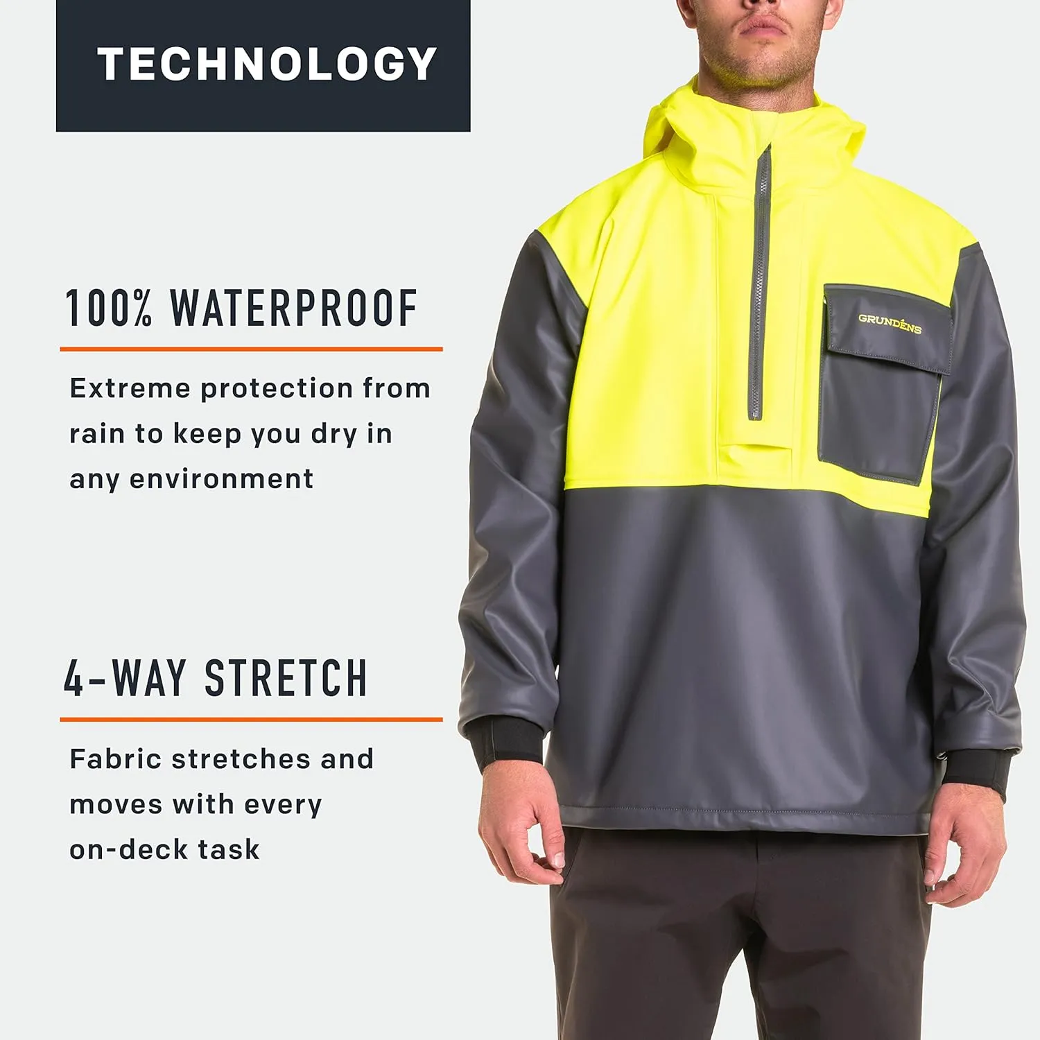 Grundéns Neptune Thermo Anorak Jacket | Durable Waterproof Protection Jacket with Warm Fleece Backer for Fishing Rain Gear