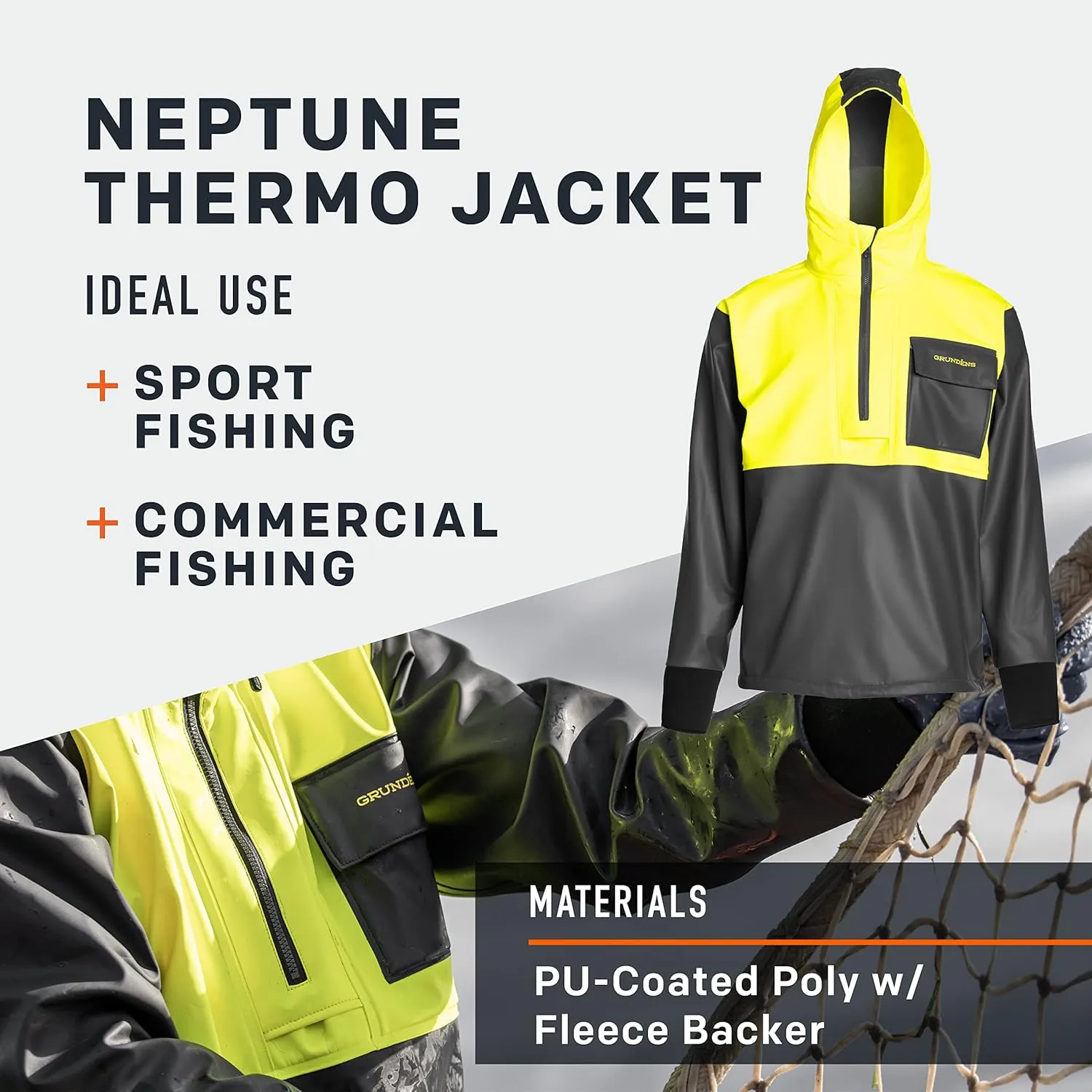 Grundéns Neptune Thermo Anorak Jacket | Durable Waterproof Protection Jacket with Warm Fleece Backer for Fishing Rain Gear