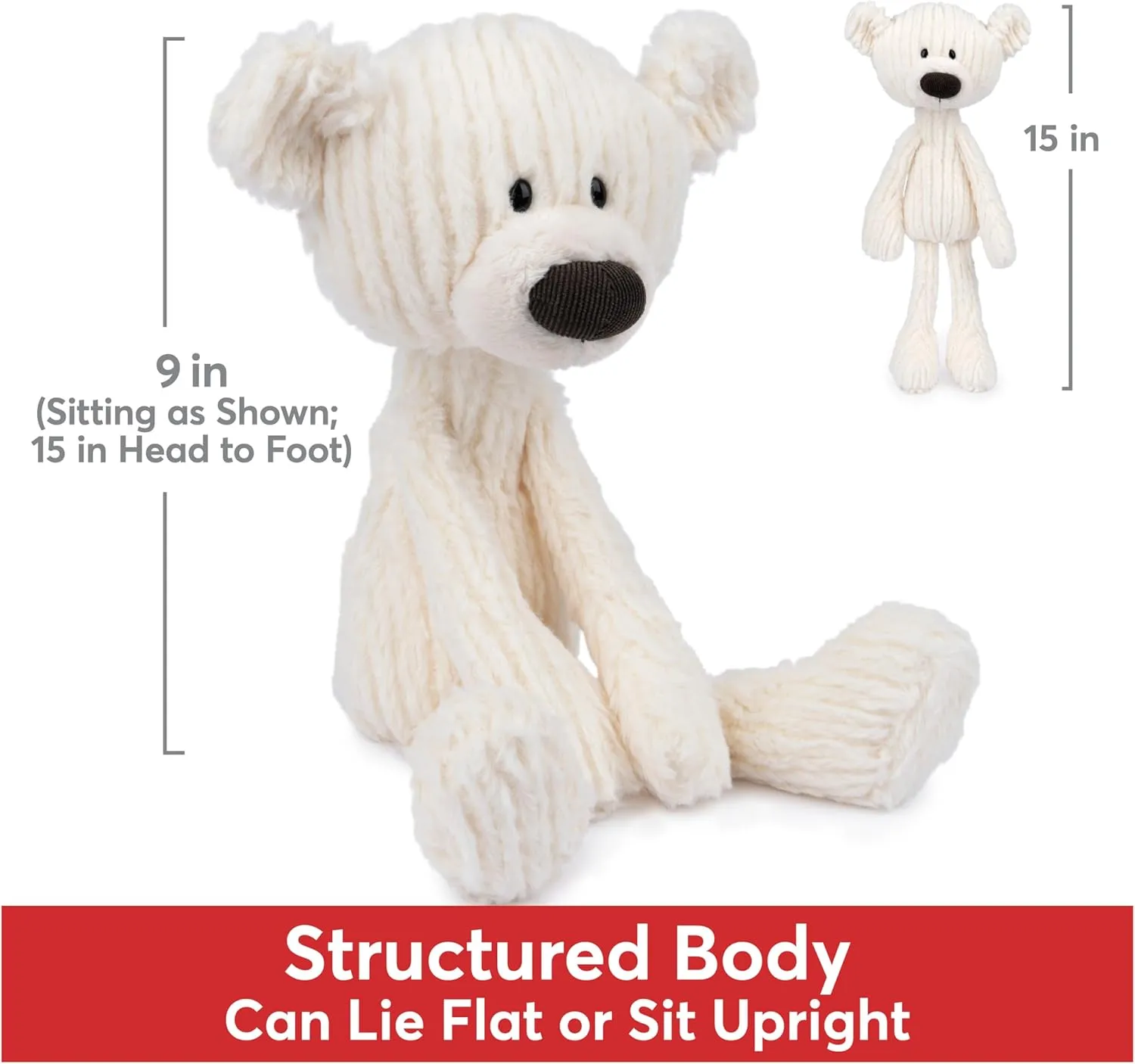 GUND Toothpick Cable, Teddy Bear Stuffed Animal for Ages 1 and Up, Cream/Offwhite, 15”