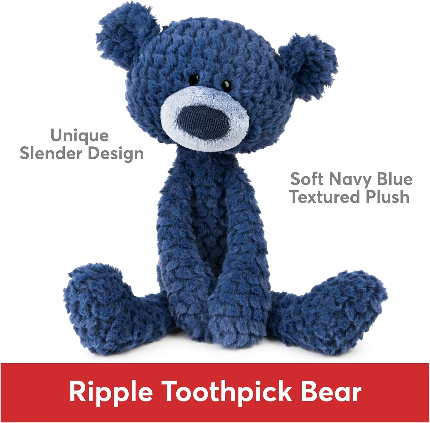 GUND Toothpick Ripple, Teddy Bear Stuffed Animal for Ages 1 and Up, Navy Blue, 15”
