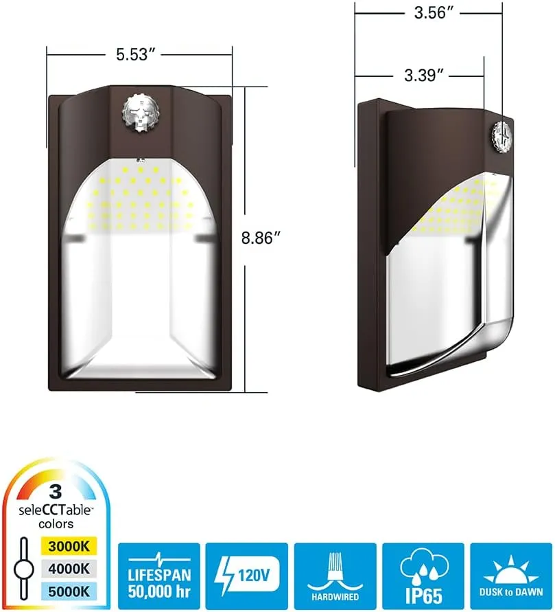 HALO 100- Watt Equivalent, Integrated LED, Bronze, Dusk to Dawn Wall Pack Light, Field Selectable CCTs up to 5000K