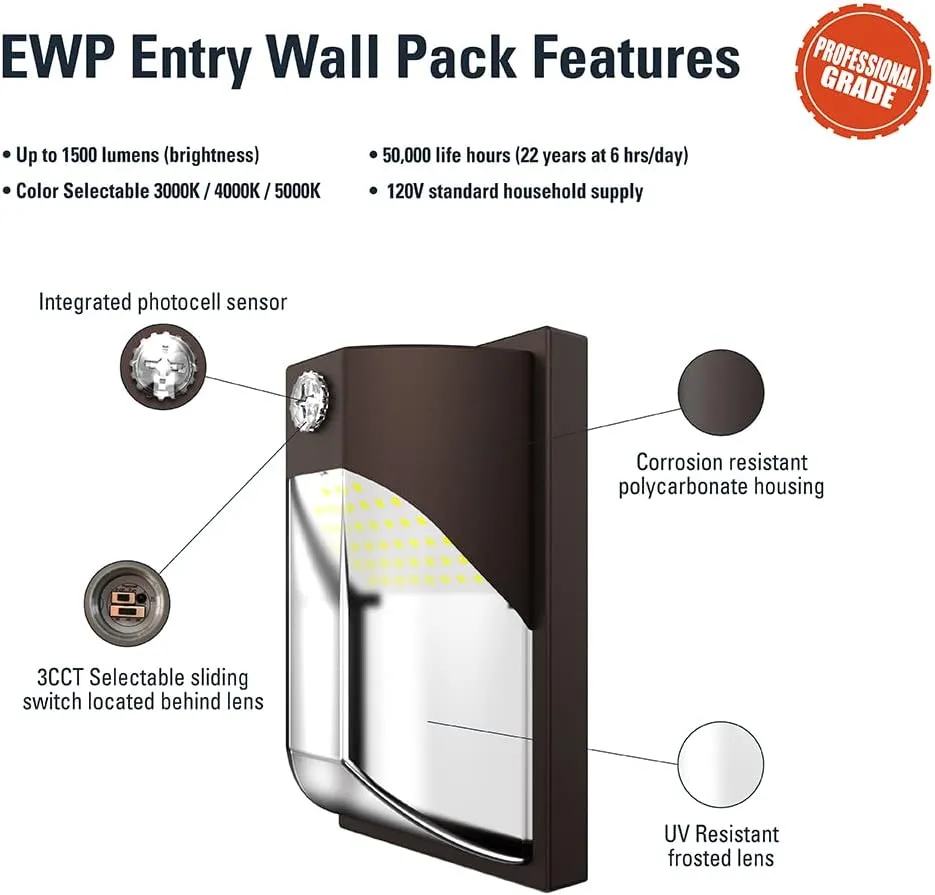 HALO 100- Watt Equivalent, Integrated LED, Bronze, Dusk to Dawn Wall Pack Light, Field Selectable CCTs up to 5000K