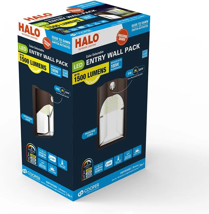 HALO 100- Watt Equivalent, Integrated LED, Bronze, Dusk to Dawn Wall Pack Light, Field Selectable CCTs up to 5000K