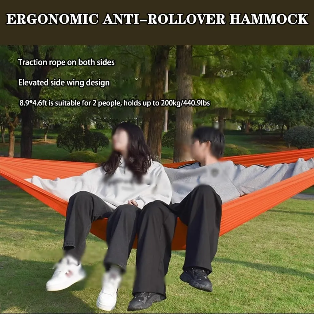 Hammock, Solid Color Double Hammock, Camping Anti-Rollover Swing with Storage Bag, Portable/Easy to Build(Orange)