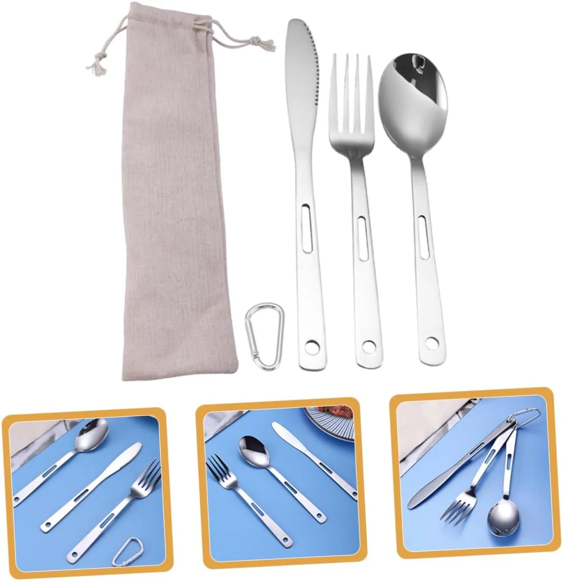 HANABASS Camping Kitchen Tableware 5pcs Picnic Cutlery Set Stainless Steel Travel Cutlery Easy to Carry