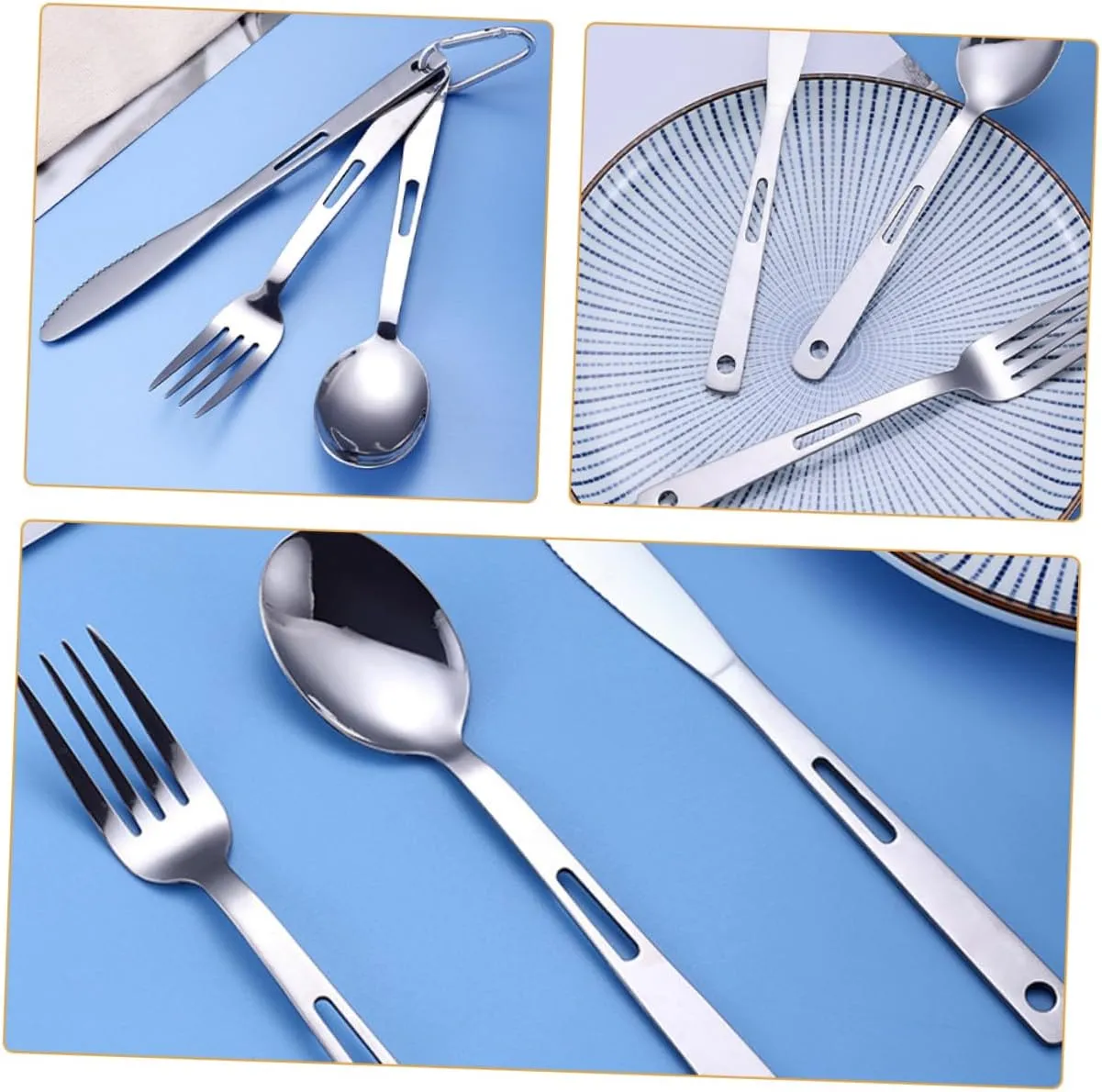 HANABASS Camping Kitchen Tableware 5pcs Picnic Cutlery Set Stainless Steel Travel Cutlery Easy to Carry