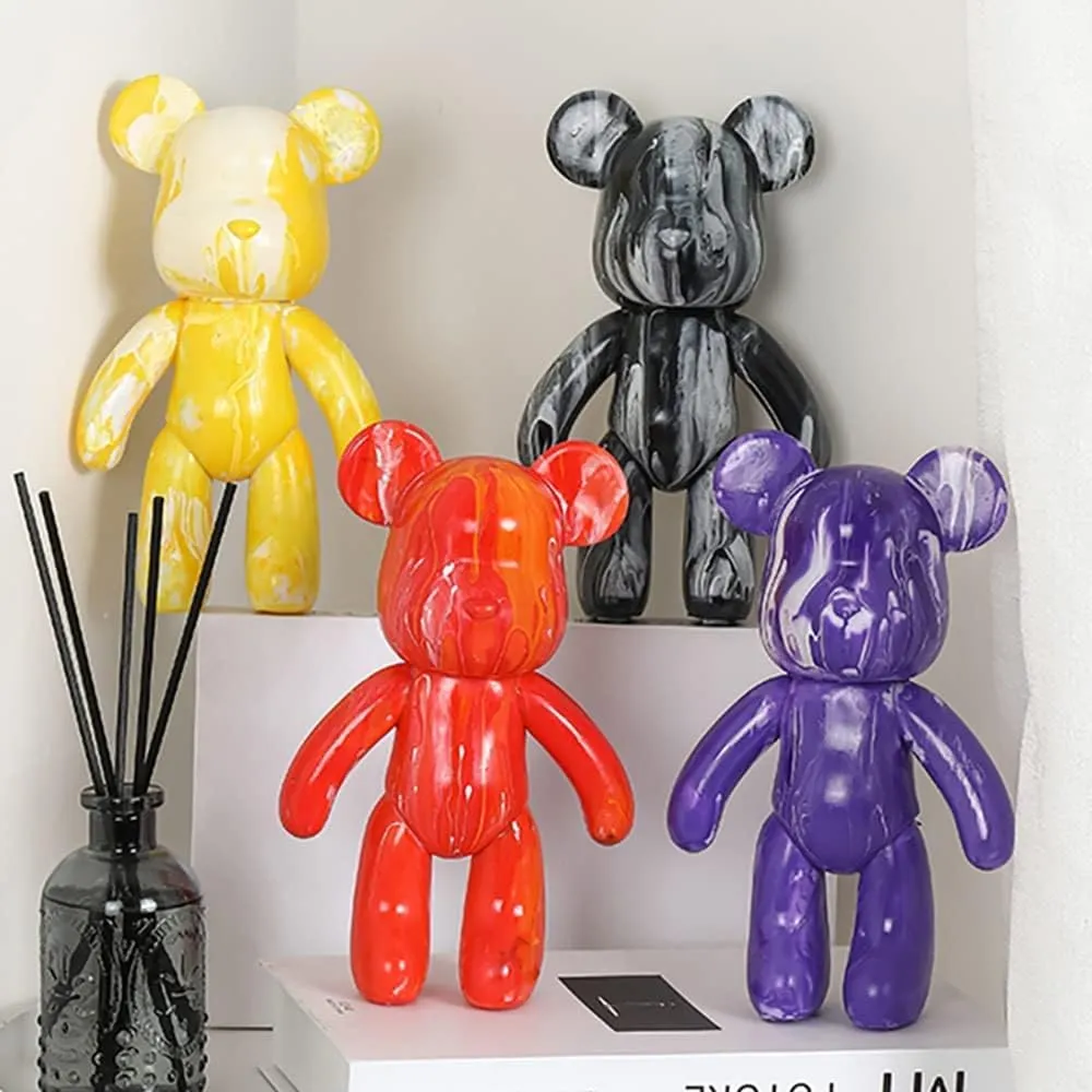 HANDA DIY Painting Fluid Bear Teddy Bear Painting Kit Set Creative Home Decorations Handmade Doll Figurine Toys Gift for Birthday Valentines (9.05 inch, Orange Green)