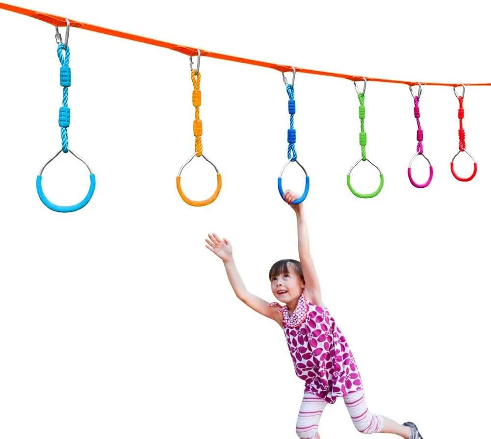 Hanging Ninja Gymnastic Ring Swing Monkey Bar Climbing Bar Jungle Fist For Outdoor Indoor Backyard Activities, 4 Black Obstacle Course Rings Kids Boys Adults Men Playground Training Equipment Play Set