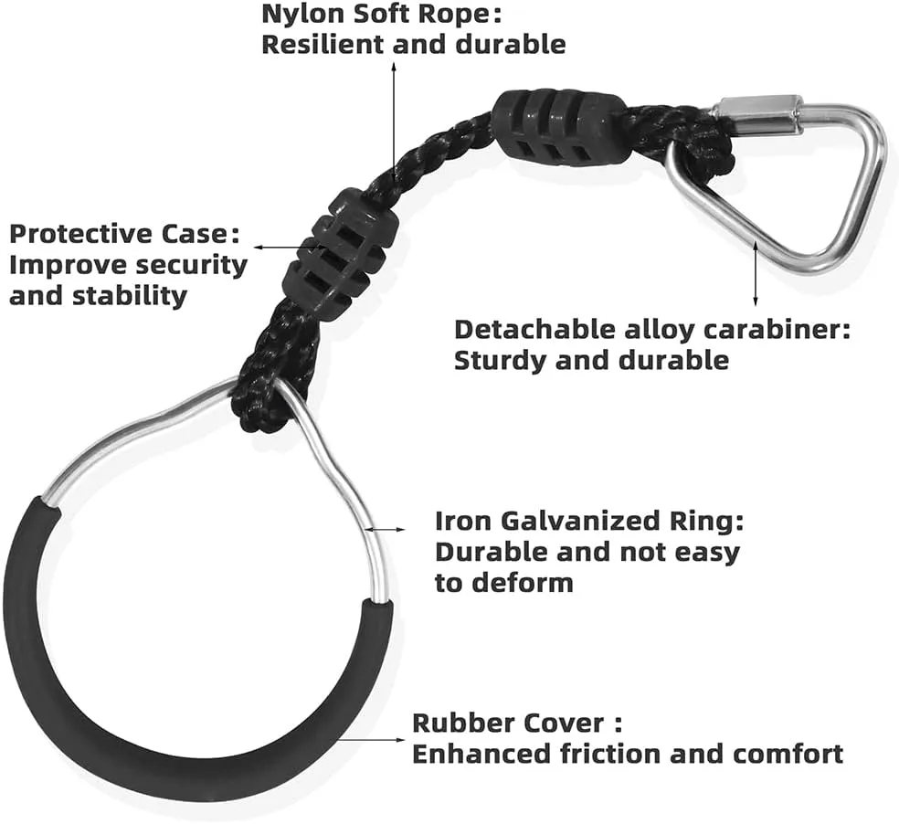 Hanging Ninja Gymnastic Ring Swing Monkey Bar Climbing Bar Jungle Fist For Outdoor Indoor Backyard Activities, 4 Black Obstacle Course Rings Kids Boys Adults Men Playground Training Equipment Play Set