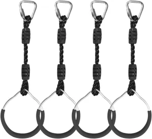 Hanging Ninja Gymnastic Ring Swing Monkey Bar Climbing Bar Jungle Fist For Outdoor Indoor Backyard Activities, 4 Black Obstacle Course Rings Kids Boys Adults Men Playground Training Equipment Play Set