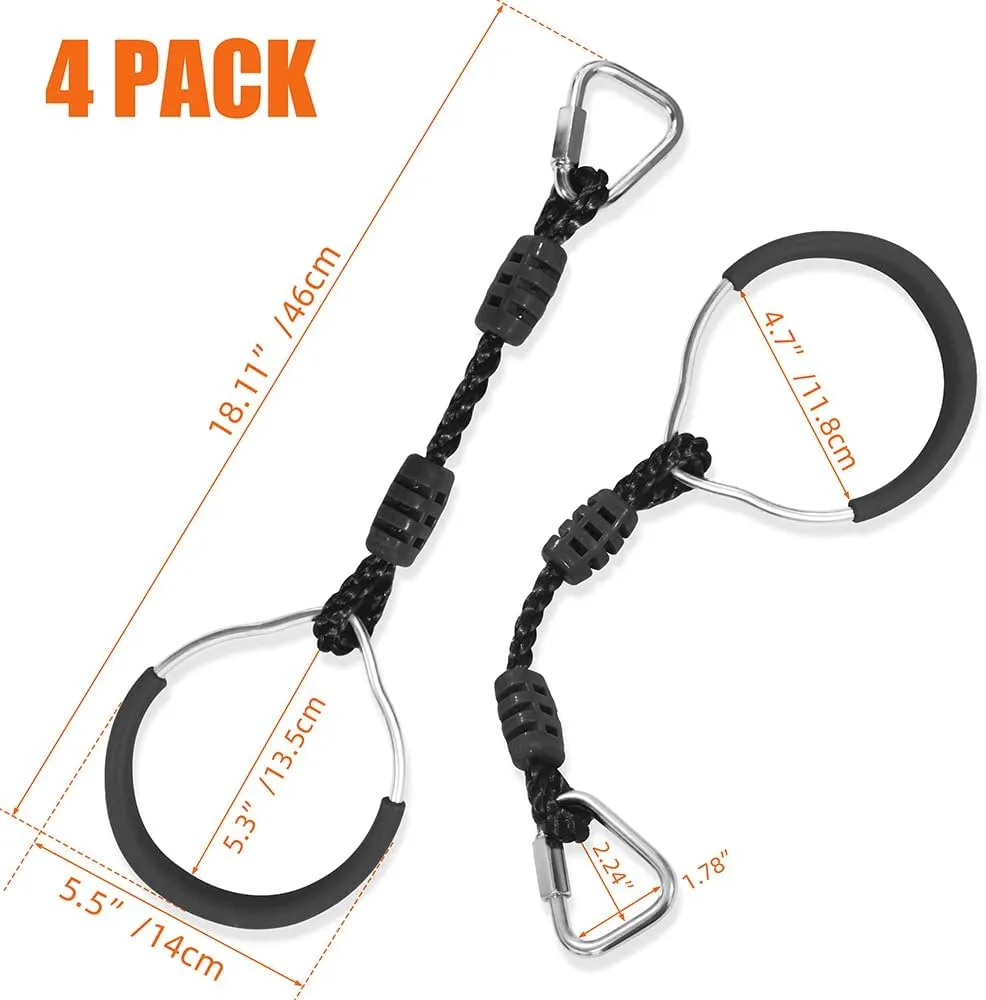 Hanging Ninja Gymnastic Ring Swing Monkey Bar Climbing Bar Jungle Fist For Outdoor Indoor Backyard Activities, 4 Black Obstacle Course Rings Kids Boys Adults Men Playground Training Equipment Play Set