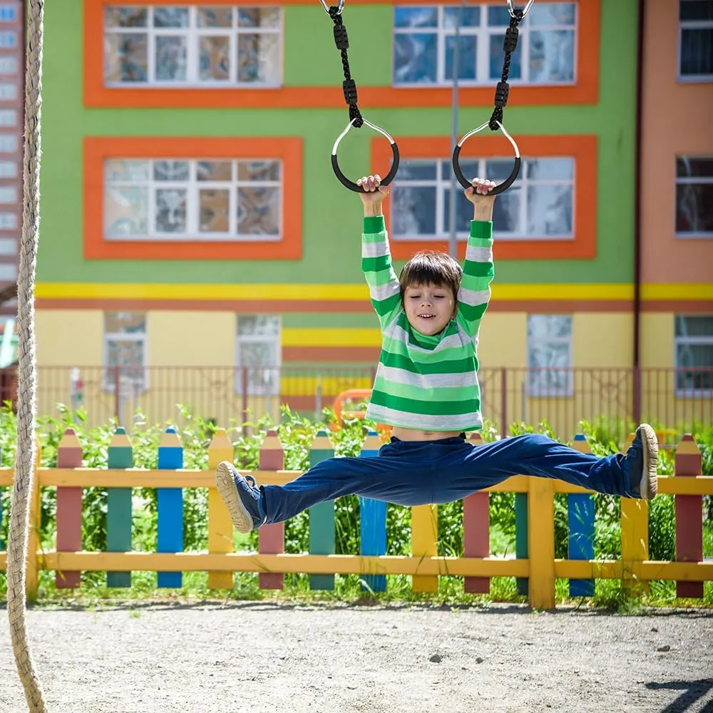 Hanging Ninja Gymnastic Ring Swing Monkey Bar Climbing Bar Jungle Fist For Outdoor Indoor Backyard Activities, 4 Black Obstacle Course Rings Kids Boys Adults Men Playground Training Equipment Play Set
