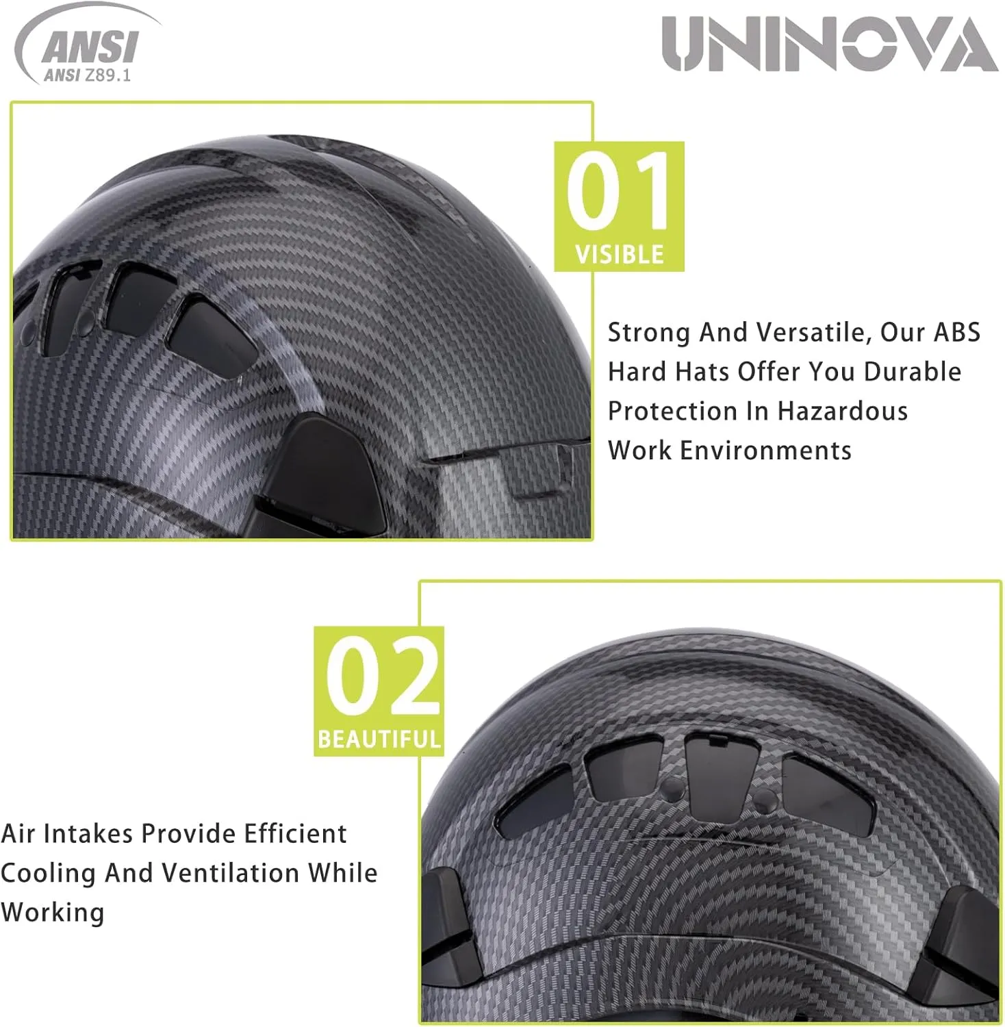 Hard Hats for Construction UNINOVA OSHA Safety Helmet 6 pt. Adjustable Suspension Cascos De Construccion