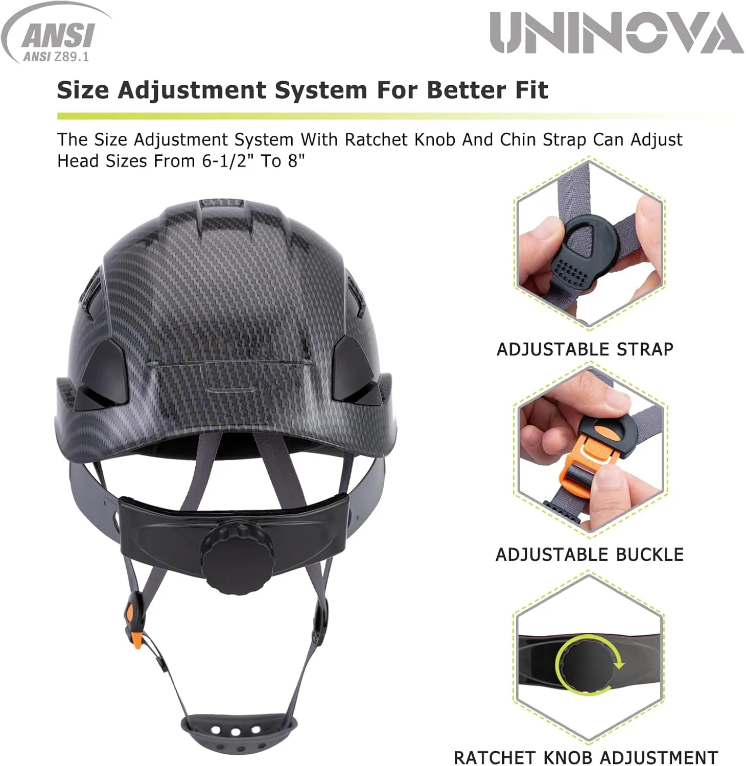 Hard Hats for Construction UNINOVA OSHA Safety Helmet 6 pt. Adjustable Suspension Cascos De Construccion