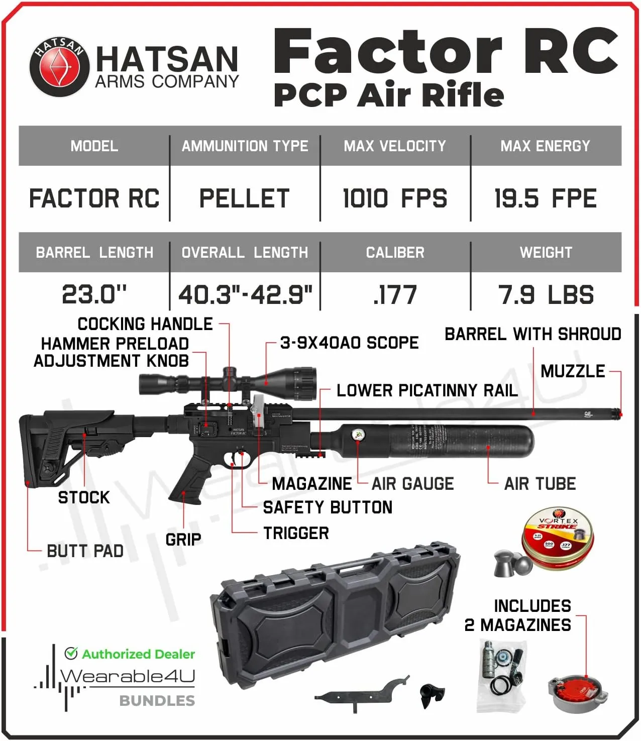 Hatsan Factor PCP Side Lever Action Air Rifle with Included Wearable4U Bundle