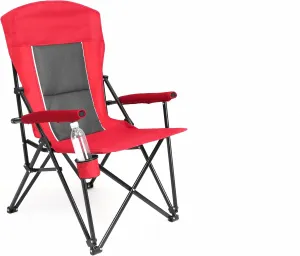 Heavy Duty High Back Lawn Chair with Cup Holder - Supports 250LBS, Portable & Collapsible, Extra Wide & Stable Camping Chair, Breathable Mesh Padding (Red)