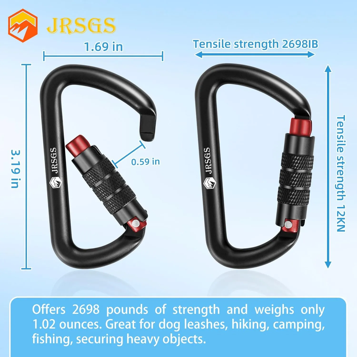 Heavy Duty Locking Carabiner Clip 12KN Auto Locking Carabiner 7075 Aluminum Material, Lightweight and Strong, Easy to Carry, Suitable for Hiking, Hammock, Suspension, Gym, Keychain, Dog Leash.