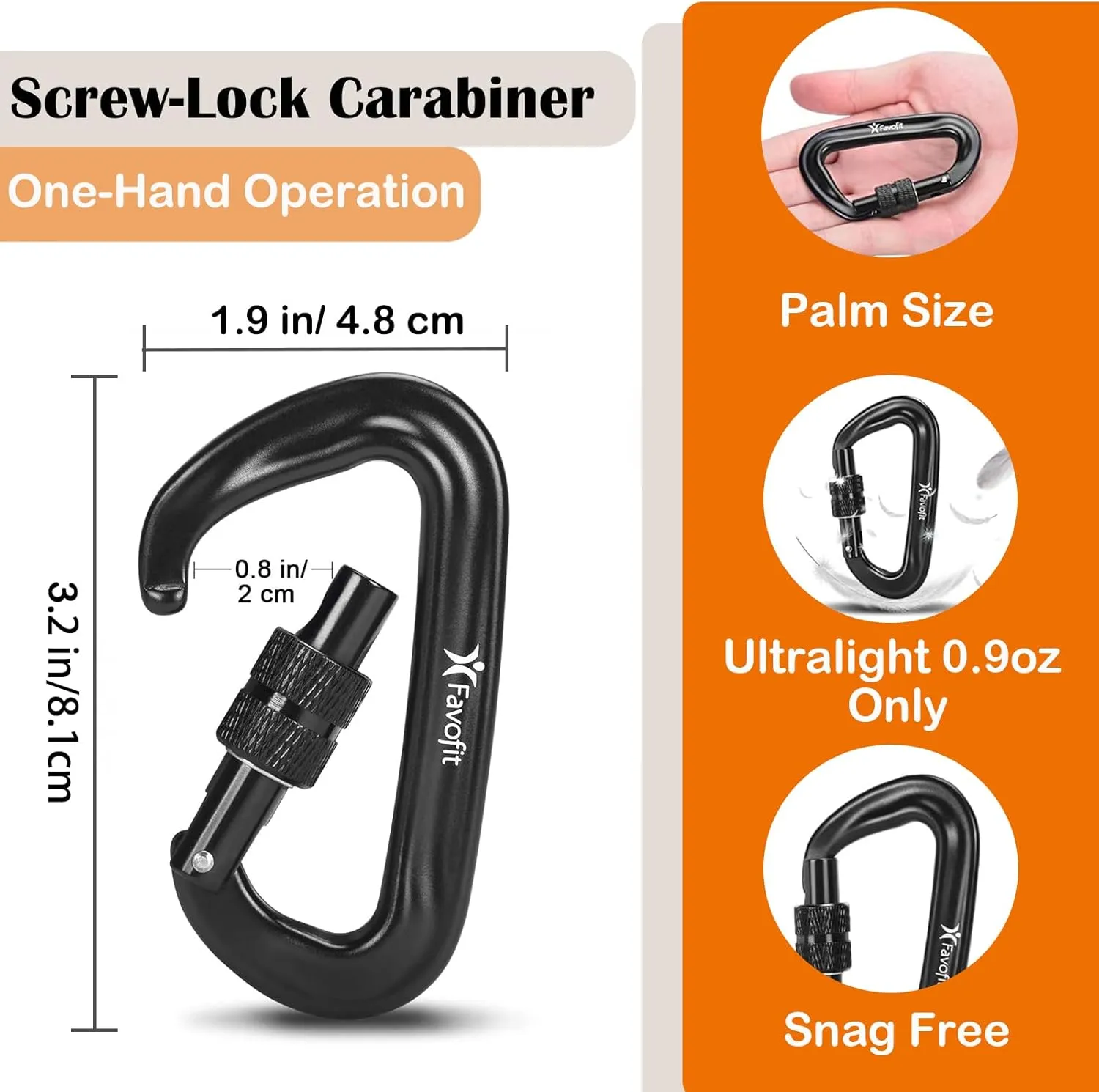 Heavy Duty Locking Carabiner Clips - Favofit 12KN (2697 lbs) Clips 3.2'' Small D Ring for Camping Hammock Hiking Dog Leashes Keys Keychains - Perfect for Outdoor Enthusiasts