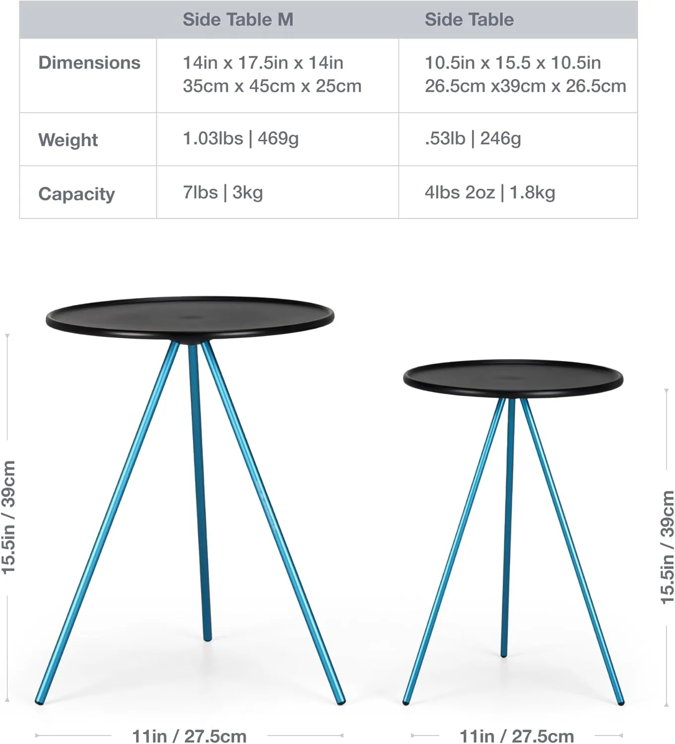 Helinox Packable Side Table for Camping, Backpacking, Picnics, and The Beach, Small - 10.5 Inch, Black
