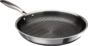 Hell's Kitchen Hybrid 11" Frying Pan, Tri-Clad Stainless Steel and Nonstick Ceramic PFAS Free, no PFOA, PTFE, or Teflon, Non Toxic Cookware, Metal Utensil Safe, All Cooktops, Oven Safe