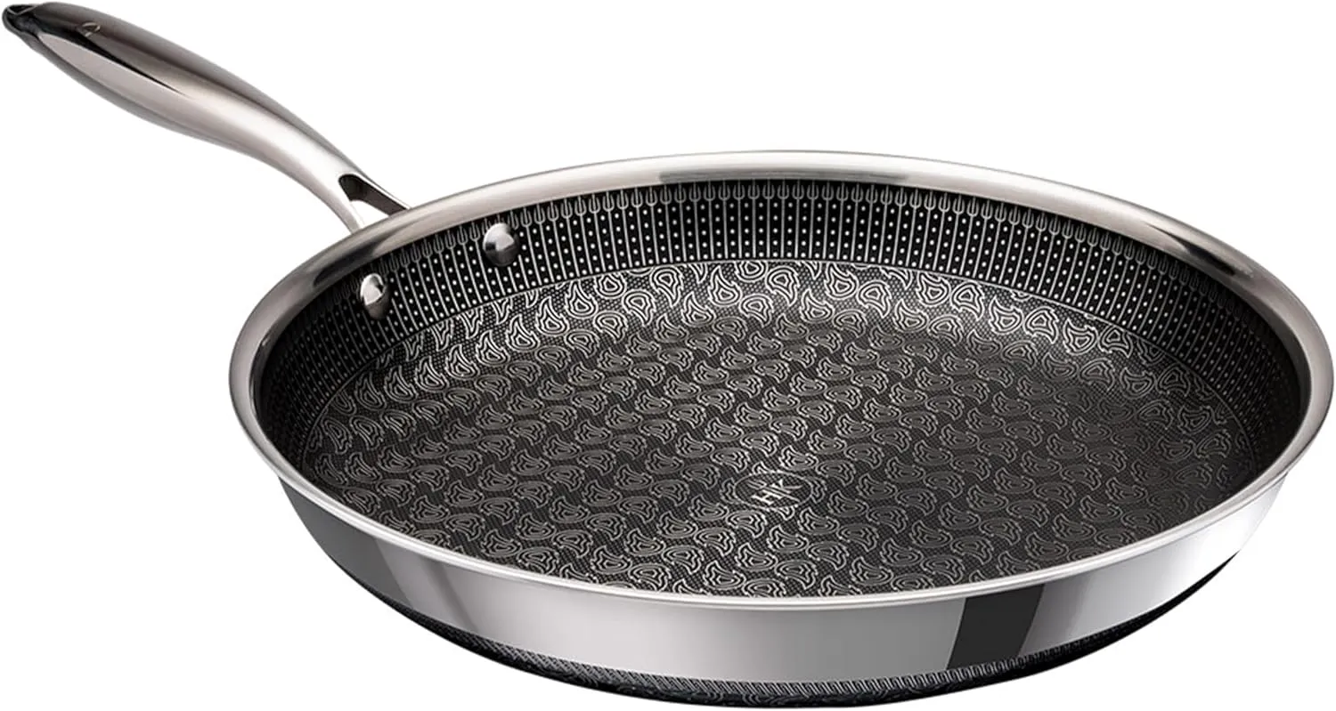 Hell's Kitchen Hybrid 11" Frying Pan, Tri-Clad Stainless Steel and Nonstick Ceramic PFAS Free, no PFOA, PTFE, or Teflon, Non Toxic Cookware, Metal Utensil Safe, All Cooktops, Oven Safe
