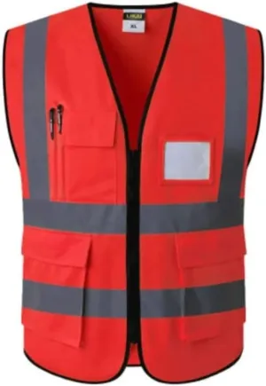 Hi Vis Vests, Construction Vest High Visibility Reflective Breathable Workwear with Pockets Zippers Reflective Safety Vest(Rosso,XX Large)