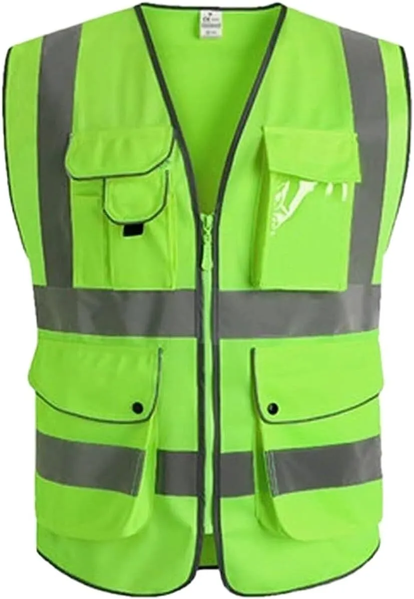 Hi Vis Vests, High Visibility Reflective Safety Vest Zipper Pockets Safety with Reflective Strips Reflective Safety Vest