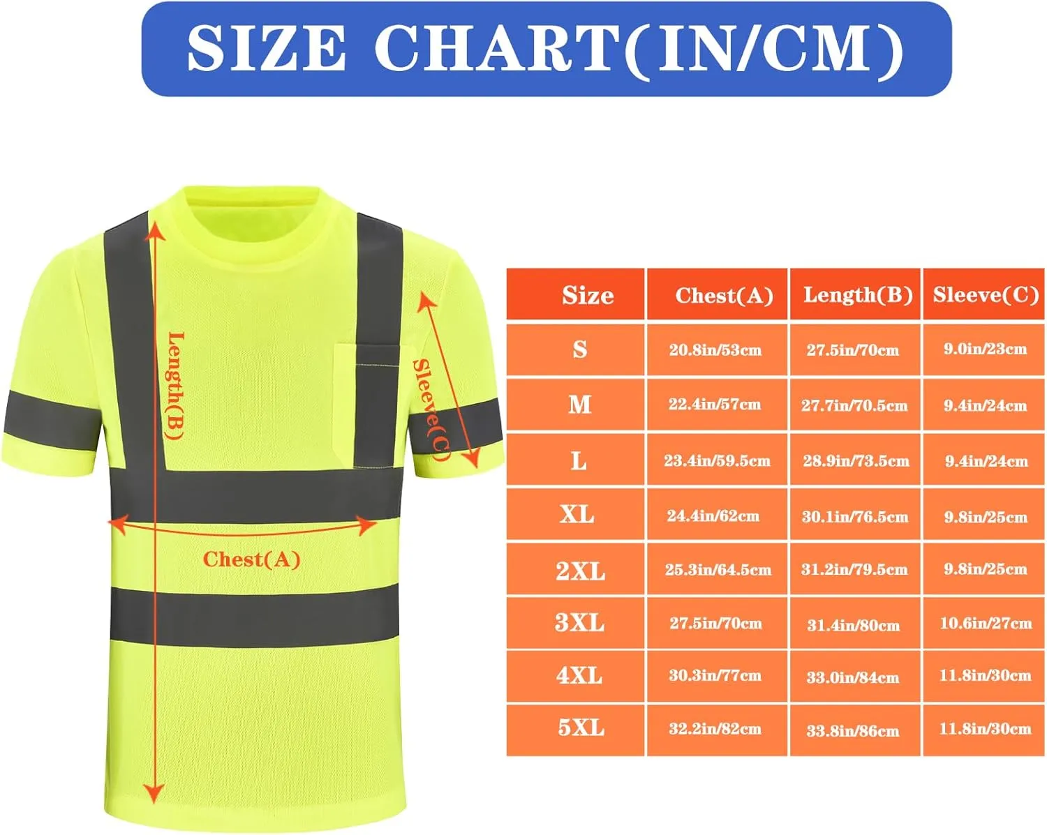 Hi-Vis Work Shirts - Men's High Visibility Safety T-Shirt for Construction