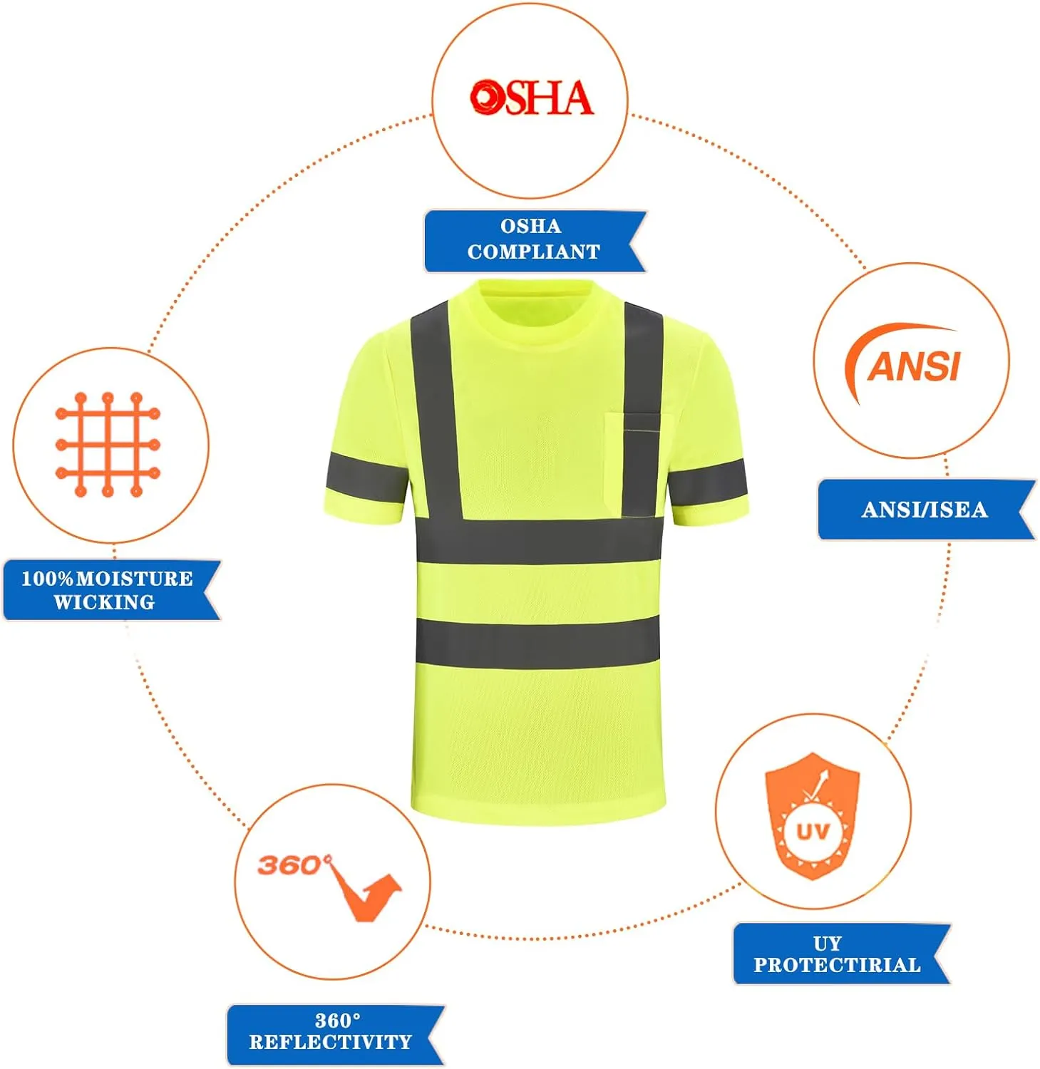 Hi-Vis Work Shirts - Men's High Visibility Safety T-Shirt for Construction