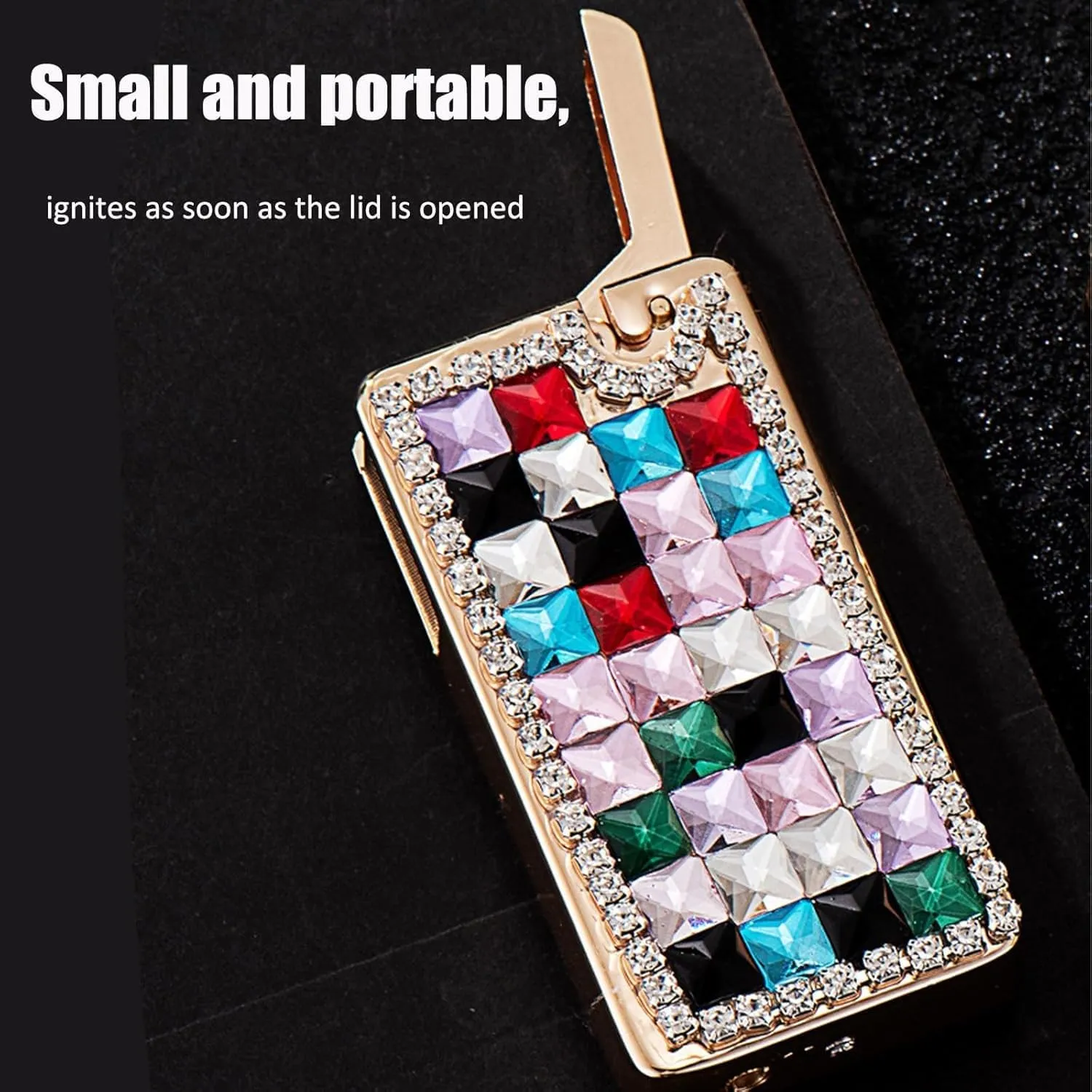 High-end Lighters Rhinestone Refillable Butane Gas Portable Women's Gifts and Collections(#354774)