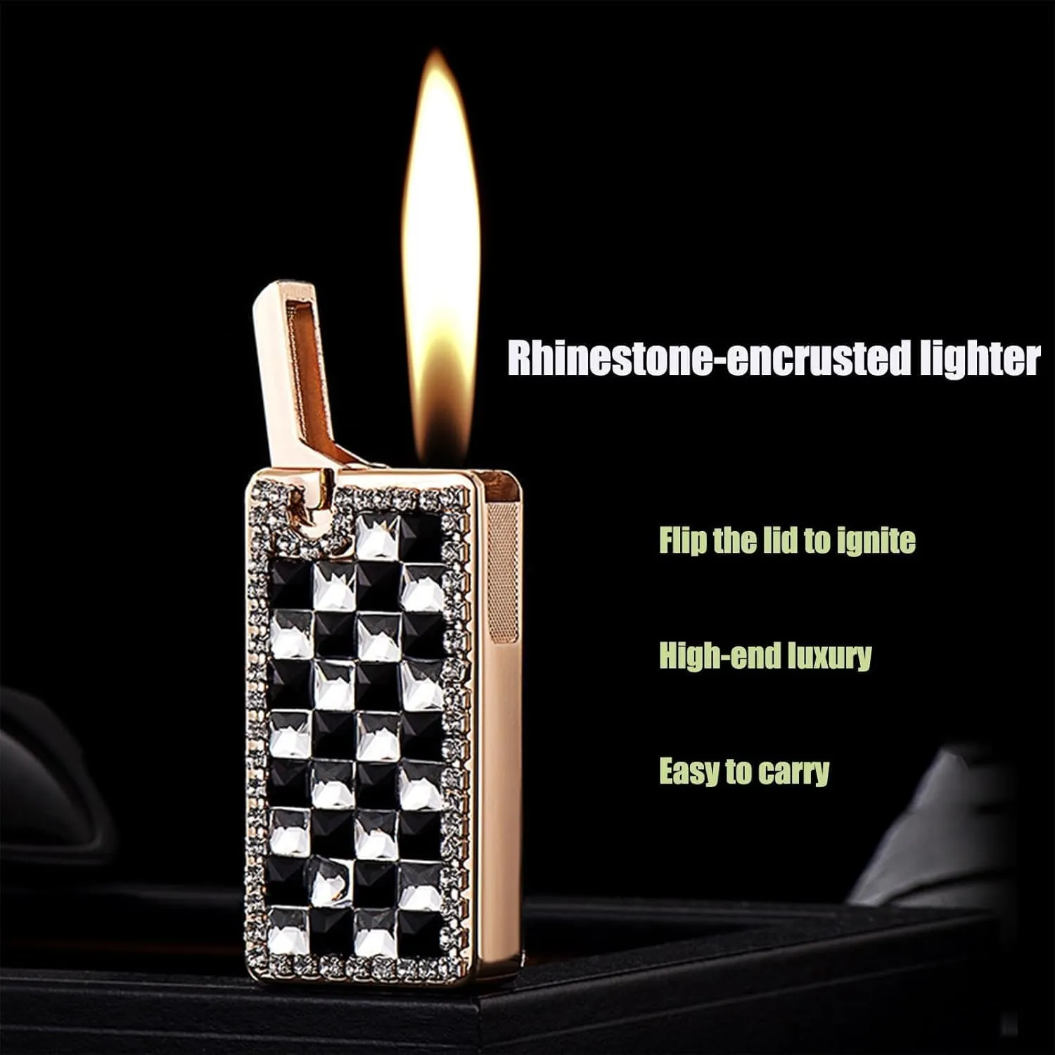 High-end Lighters Rhinestone Refillable Butane Gas Portable Women's Gifts and Collections(#354774)